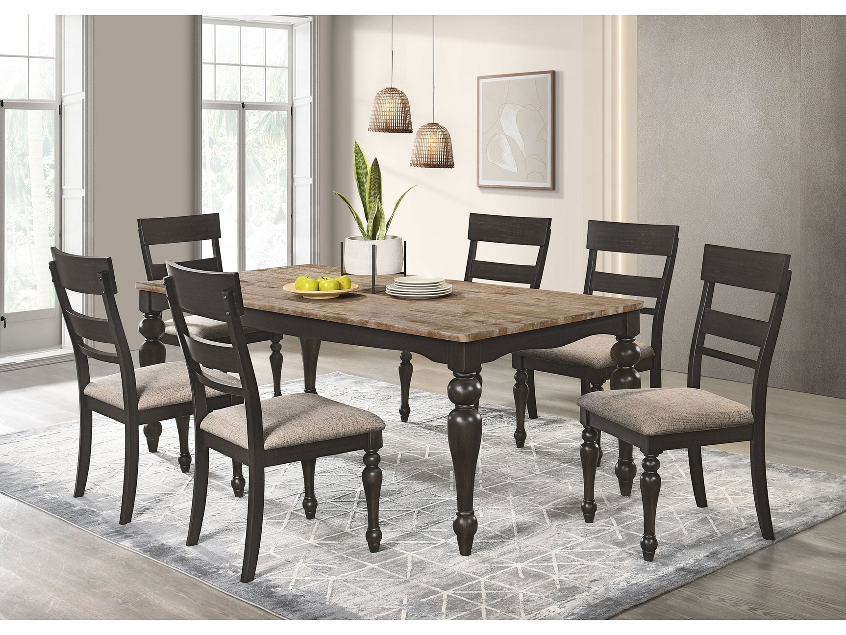 Bridget Charcoal Sandthrough 7-piece Dining Room Set - Ornate Home