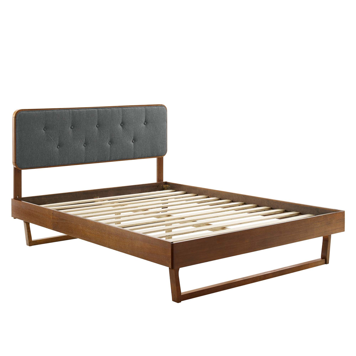 Bridgette Walnut/Charcoal Wood King Platform Bed With Angular Frame - Ornate Home