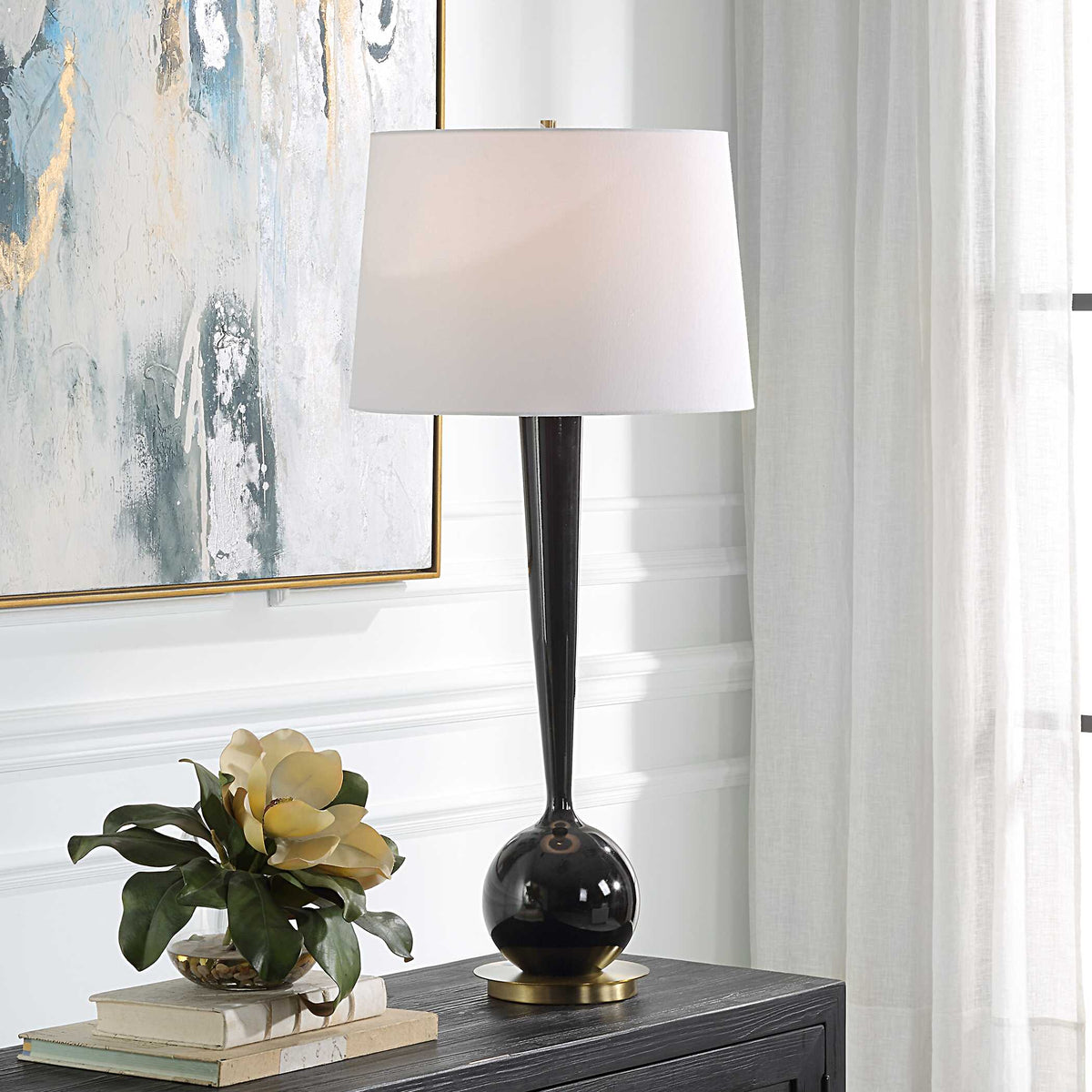 Brielle Polished Black Table Lamp - Ornate Home