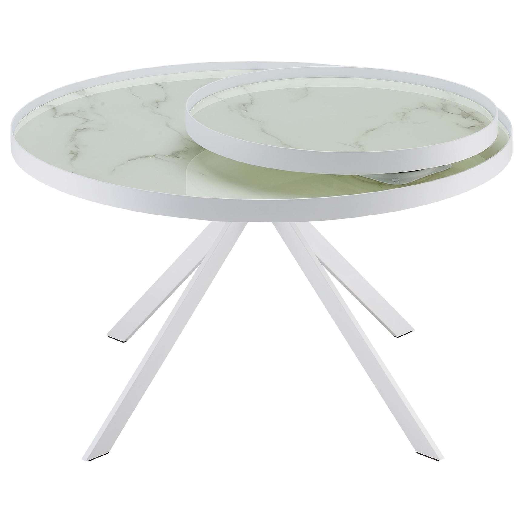 Briggs White Round Marble Printed Glass Top Coffee Table - Ornate Home