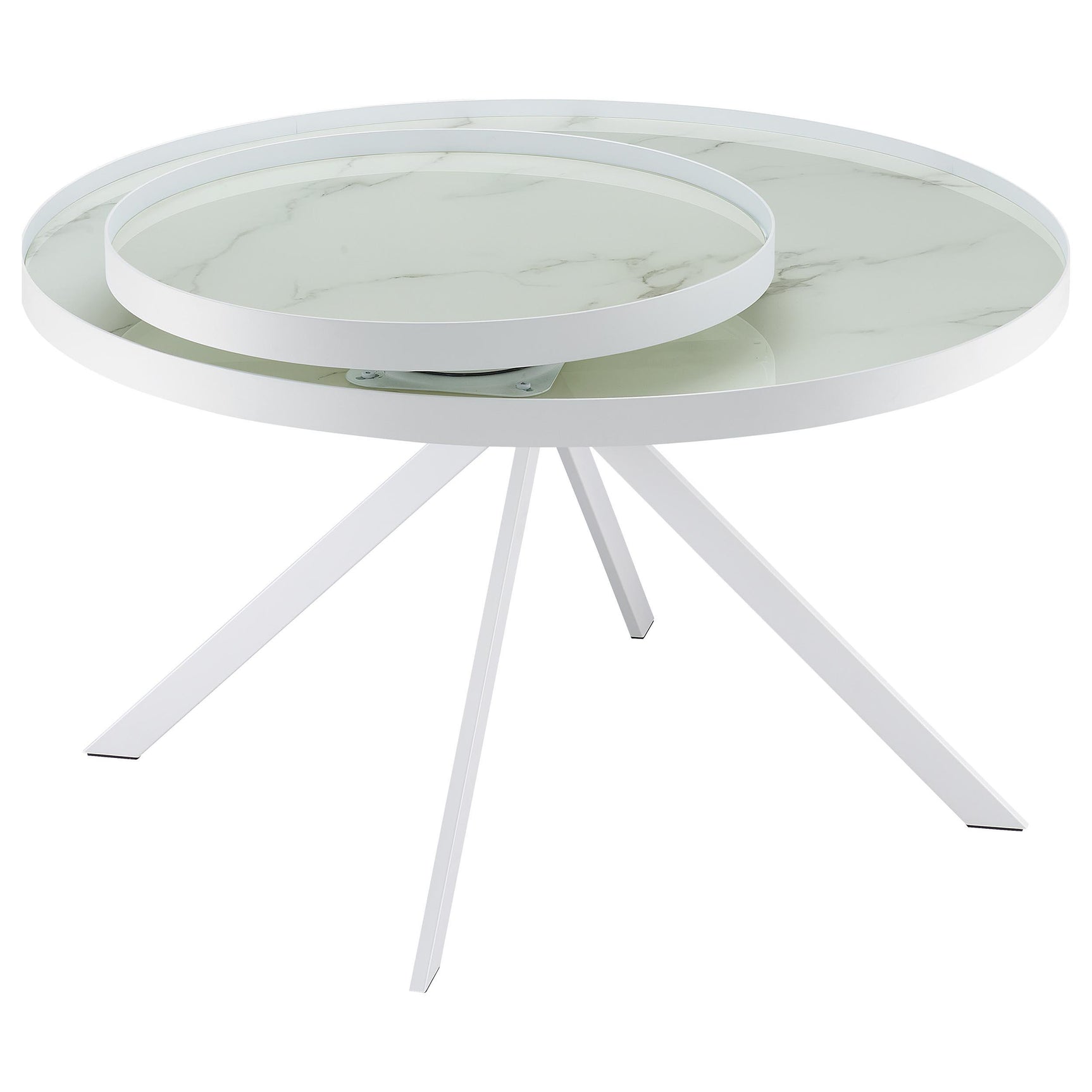 Briggs White Round Marble Printed Glass Top Coffee Table - Ornate Home