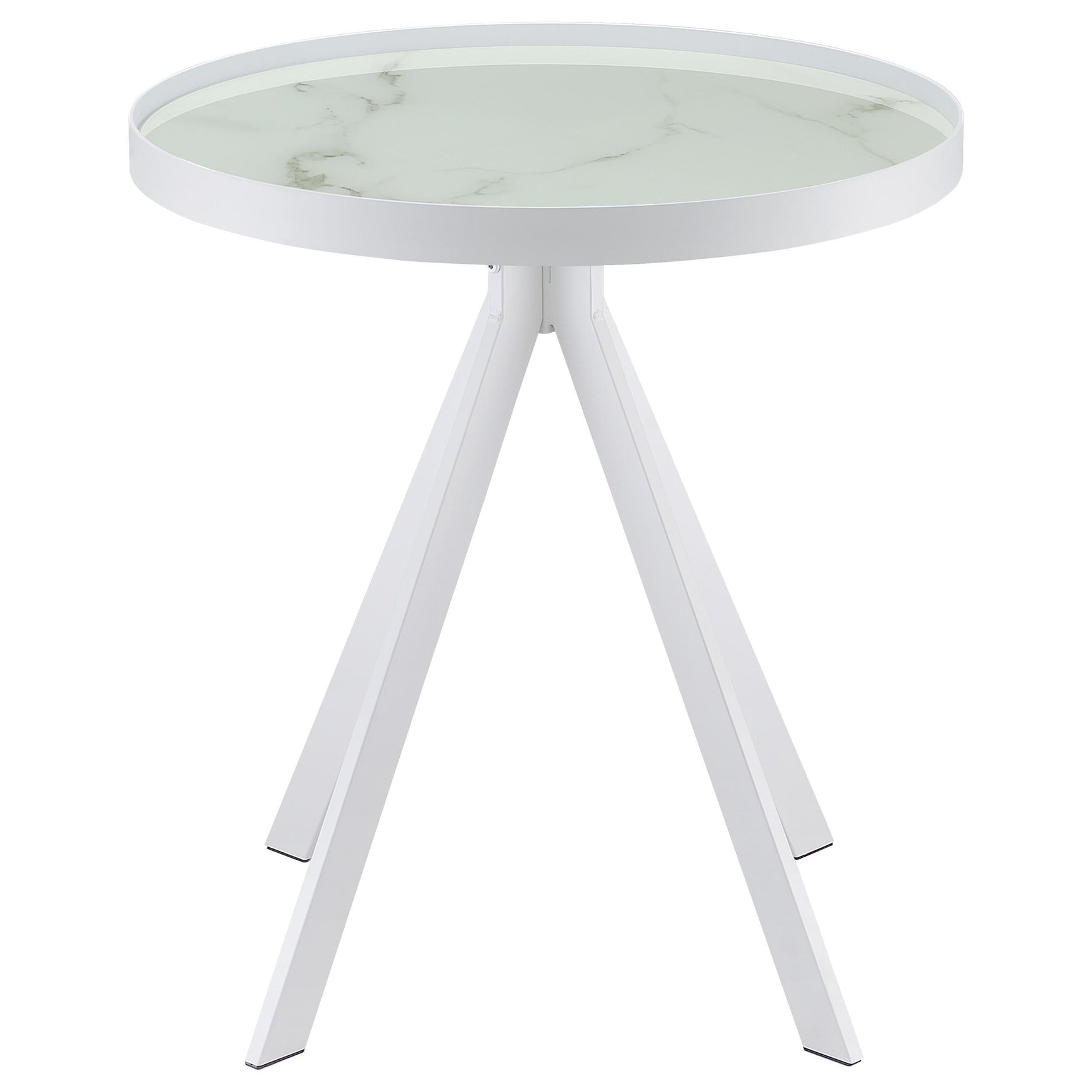 Briggs White Round Marble Printed Glass Top End Side Table - Ornate Home