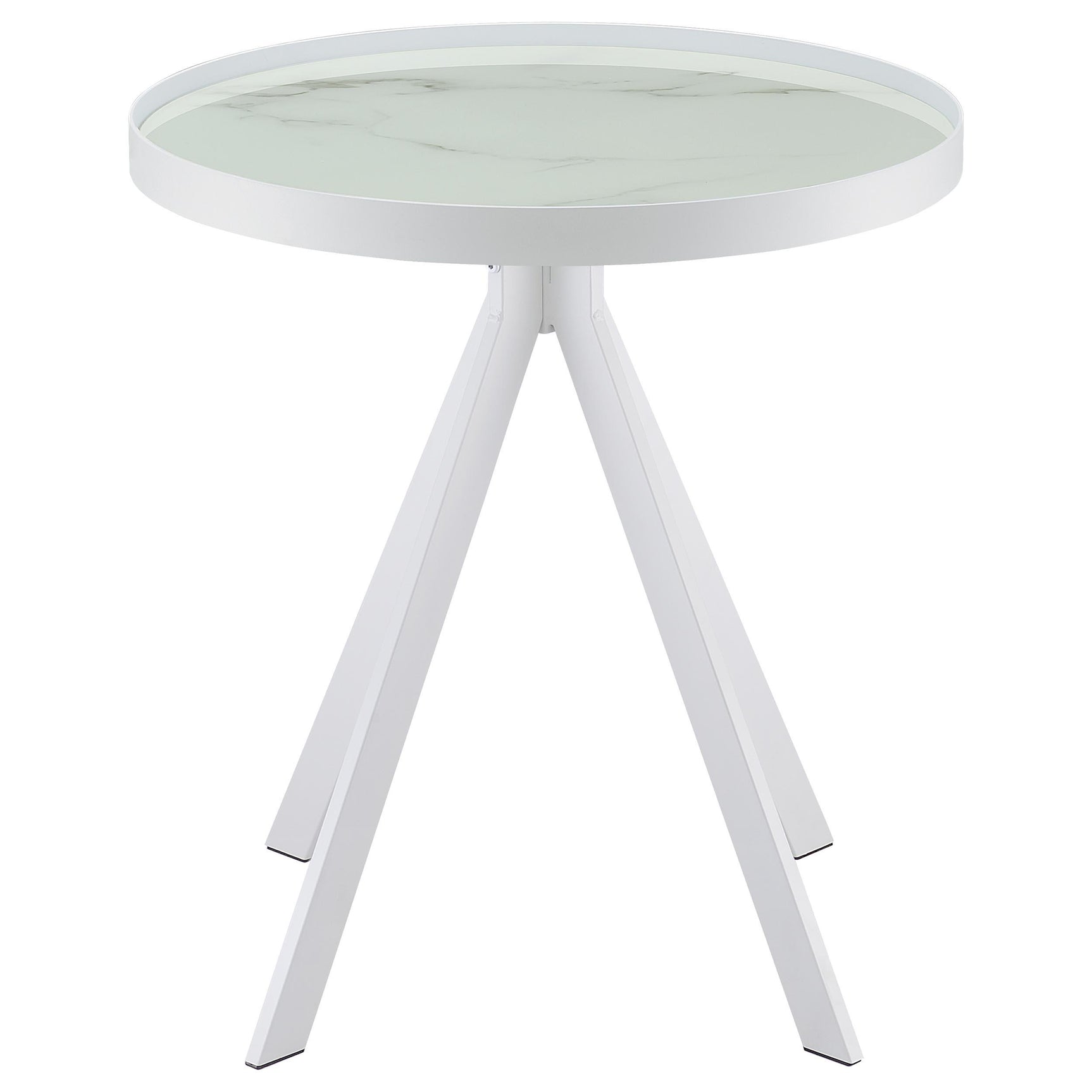 Briggs White Round Marble Printed Glass Top End Side Table - Ornate Home
