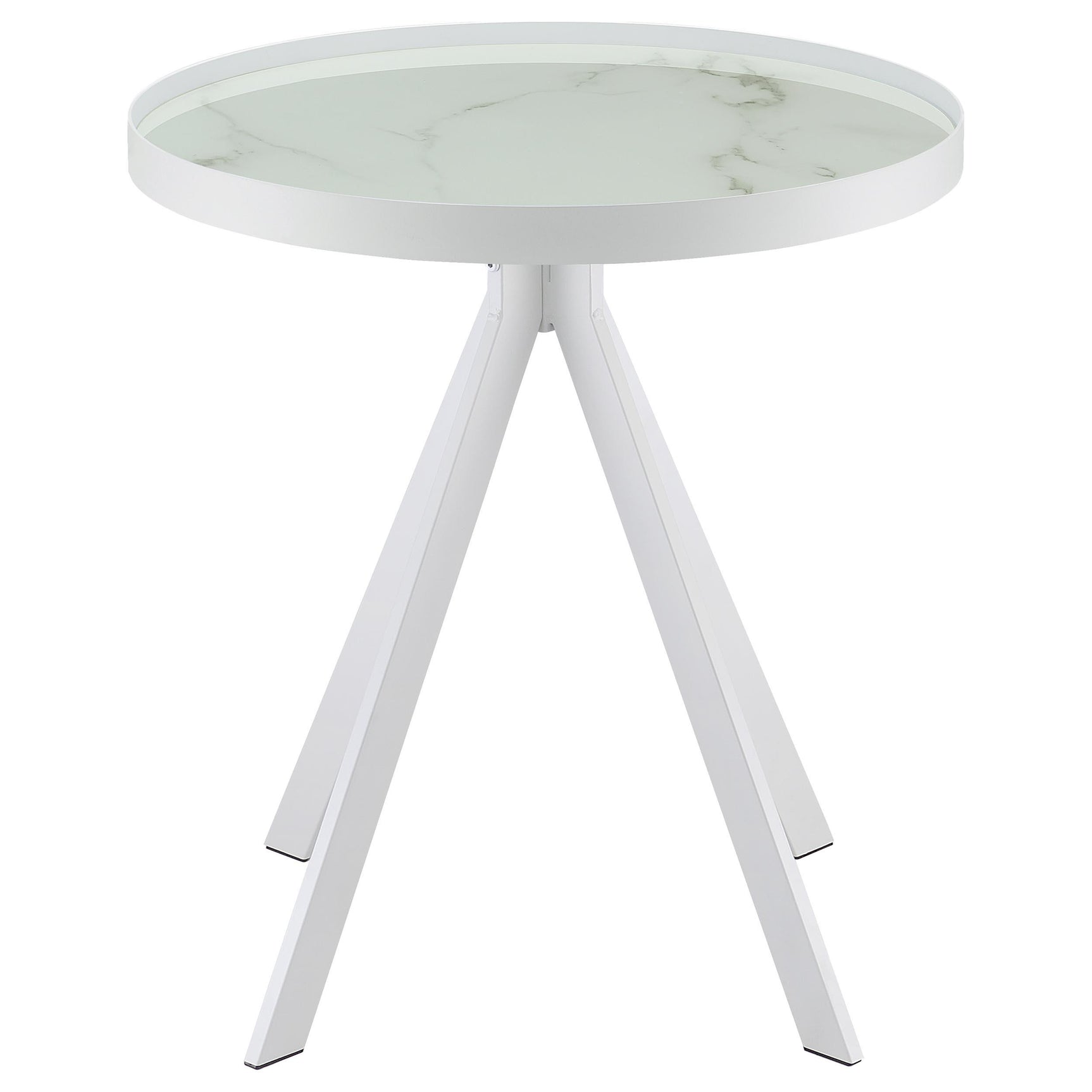Briggs White Round Marble Printed Glass Top End Side Table - Ornate Home
