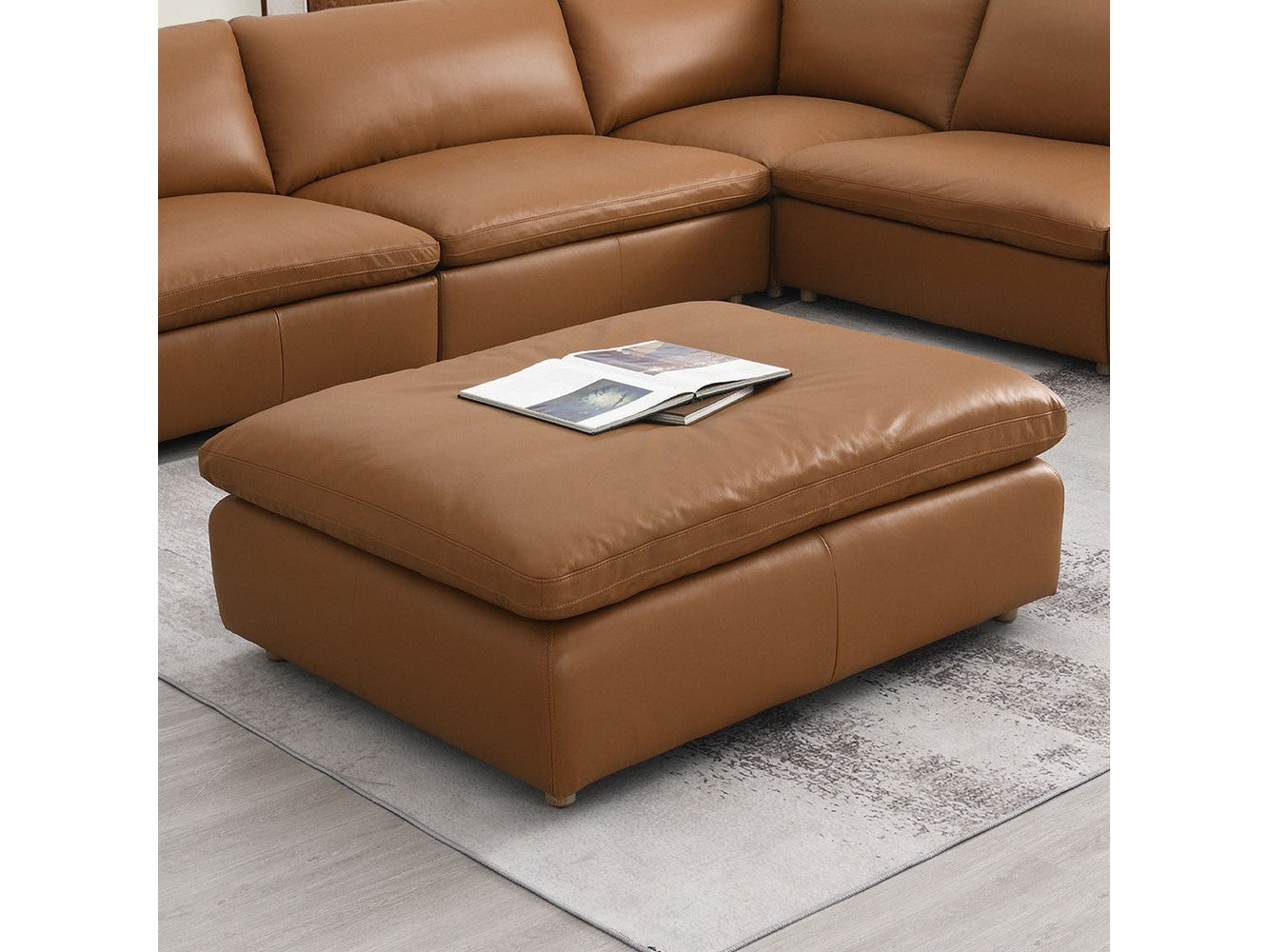 Brighton Brown Ottoman - Ornate Home