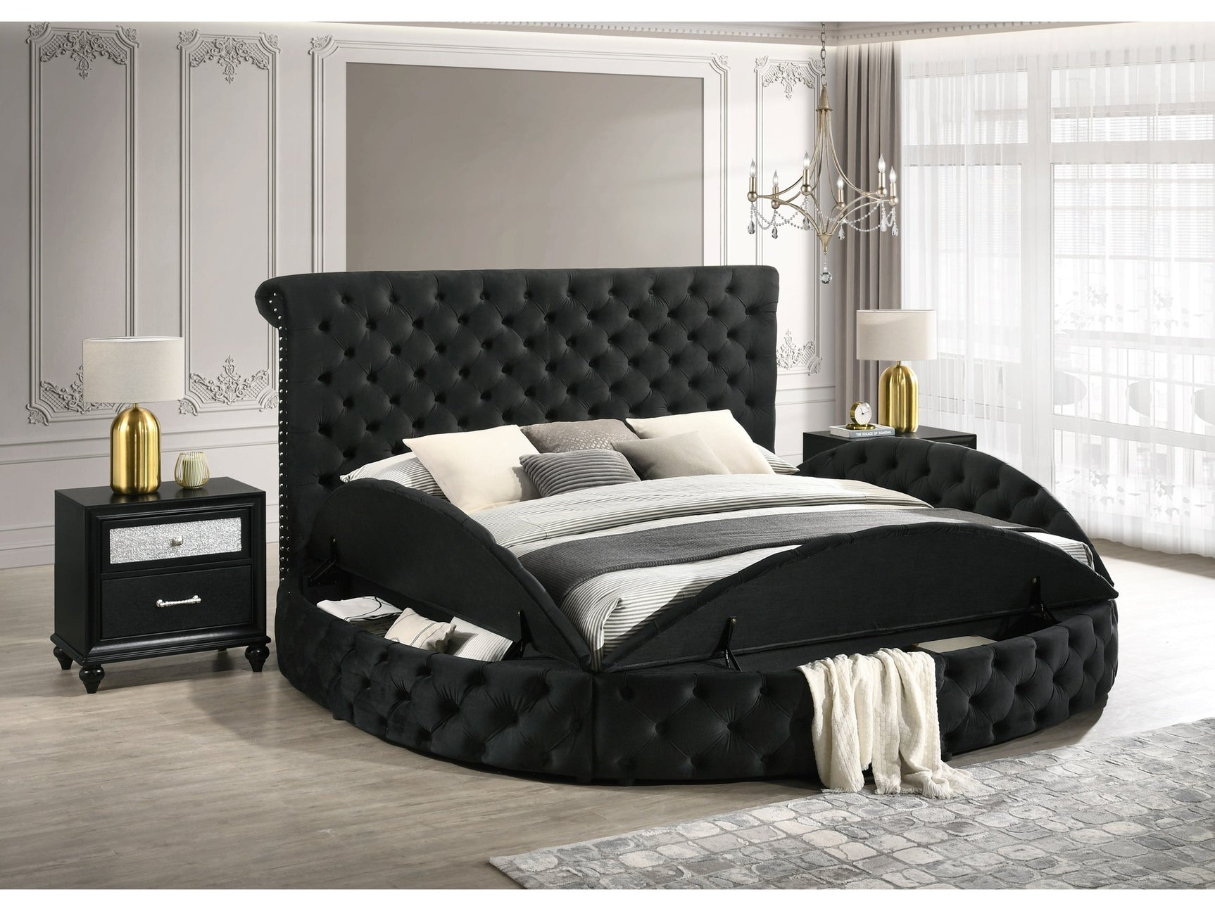 Brigitte Black King Upholstered Storage Bed - Ornate Home