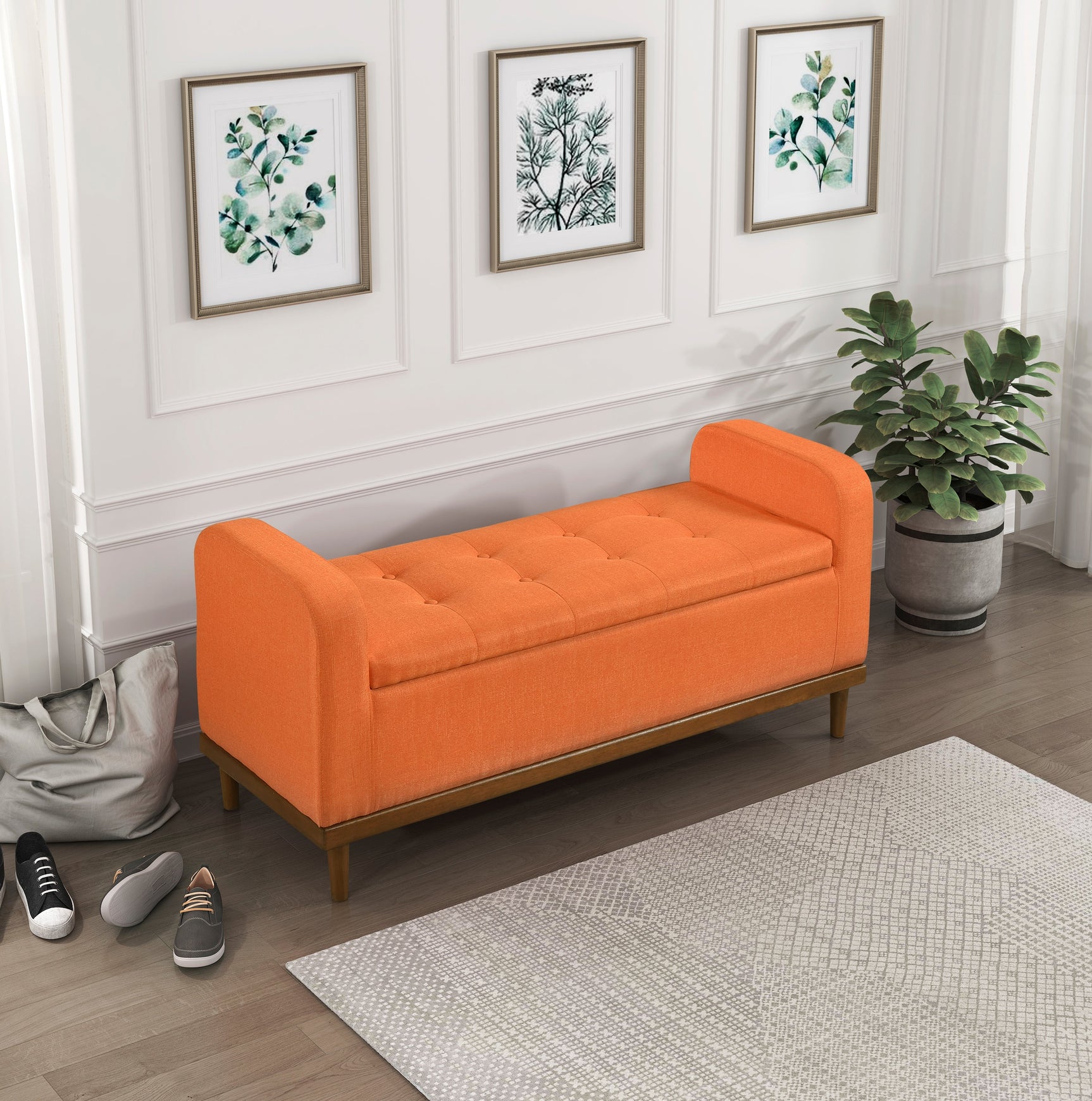 Brigitte Orange Lift Top Storage Bench - Ornate Home