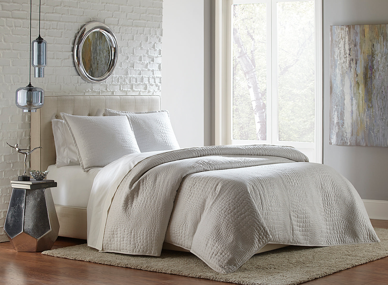 Brilliance White 3-Piece Coverlet/Duvet Set - Ornate Home