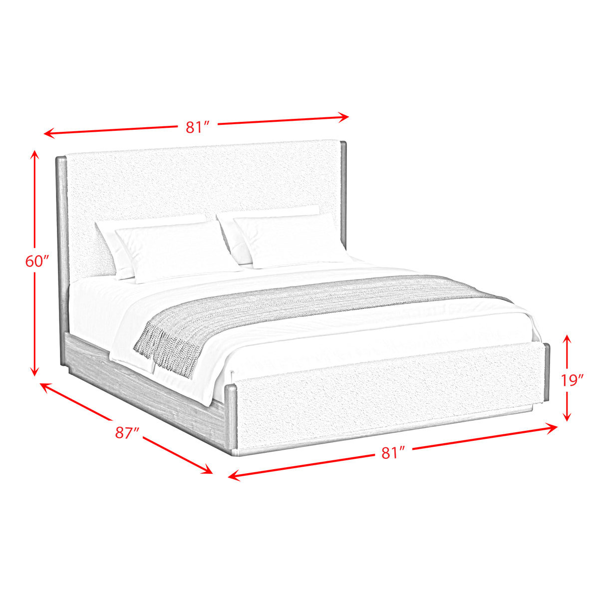 Brisbane Brown King UPH Bed with Boucle Beige and LED - Ornate Home