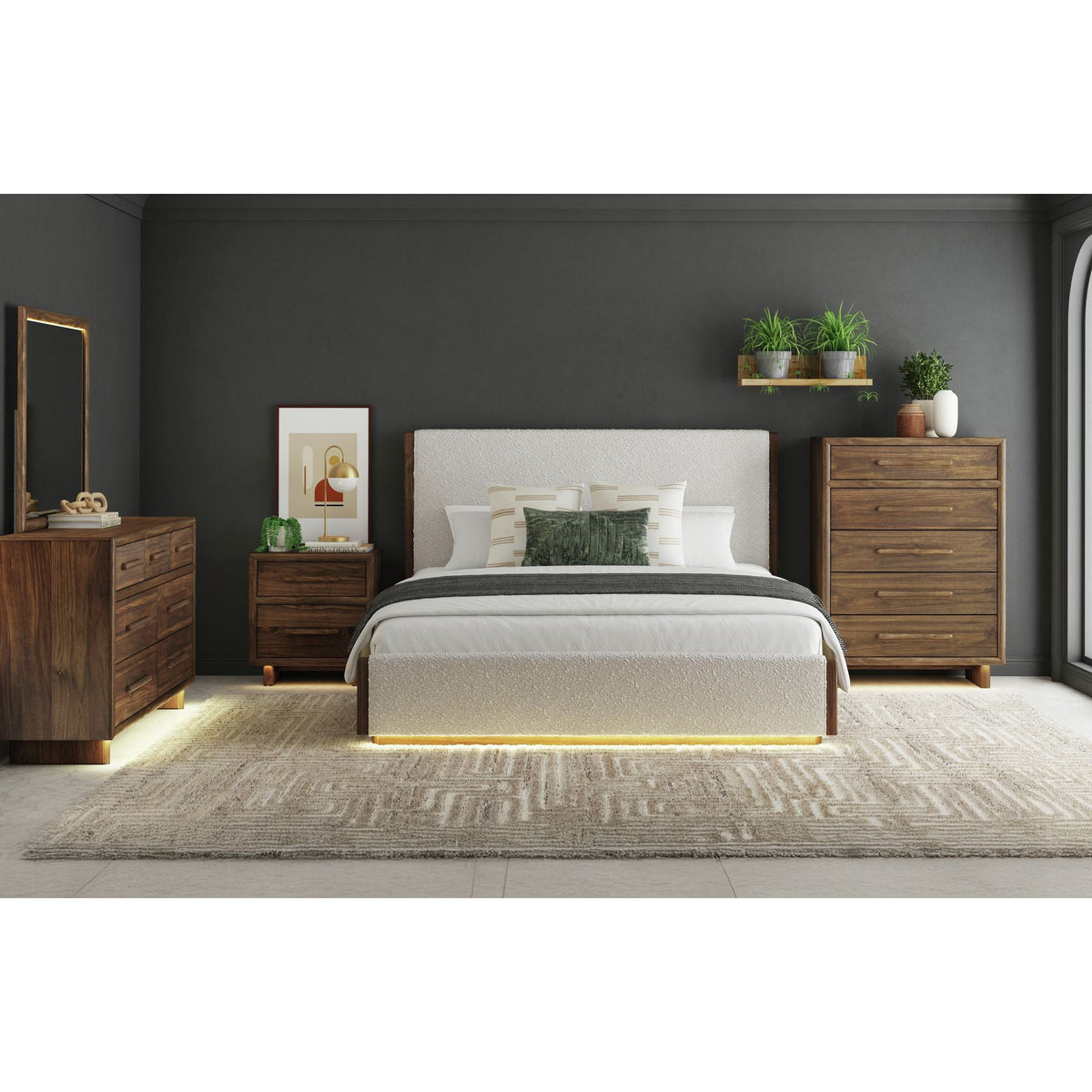 Brisbane Brown Nightstand with USBC and LED - Ornate Home