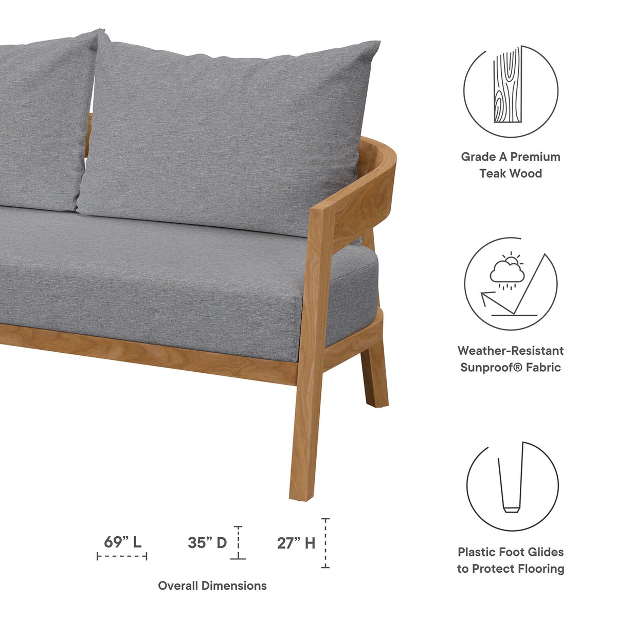 Brisbane Natural/Gray Teak Wood Outdoor Patio Loveseat - Ornate Home