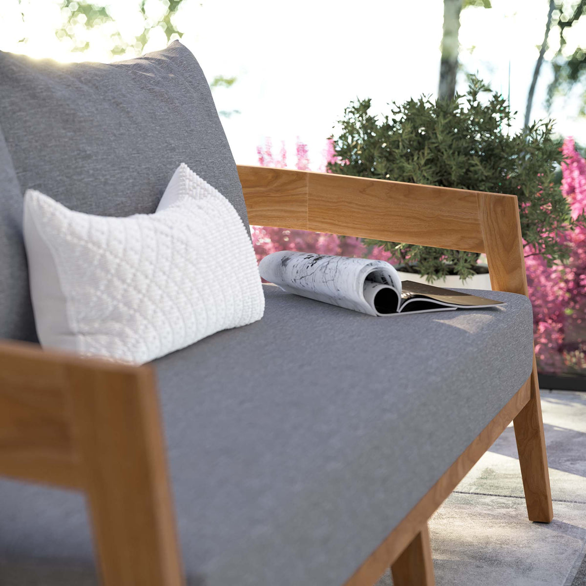 Brisbane Natural/Gray Teak Wood Outdoor Patio Loveseat - Ornate Home