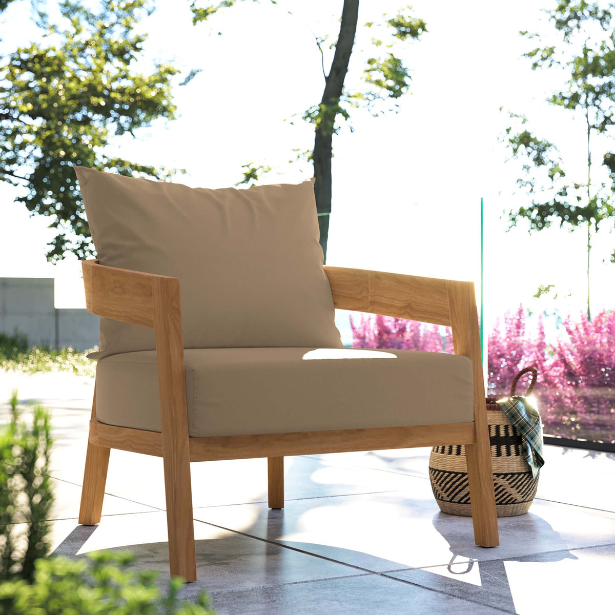 Brisbane Natural Light Brown Teak Wood Outdoor Patio Armchair - Ornate Home