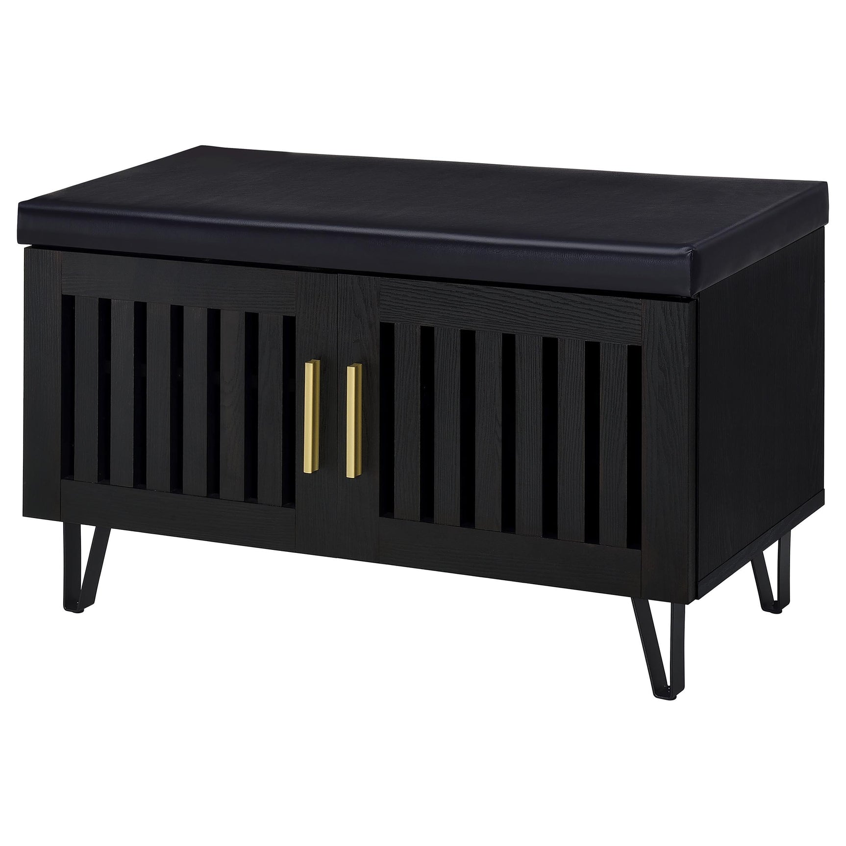 Brixton Black 2-door Padded Entryway Shoe Storage Bench - Ornate Home