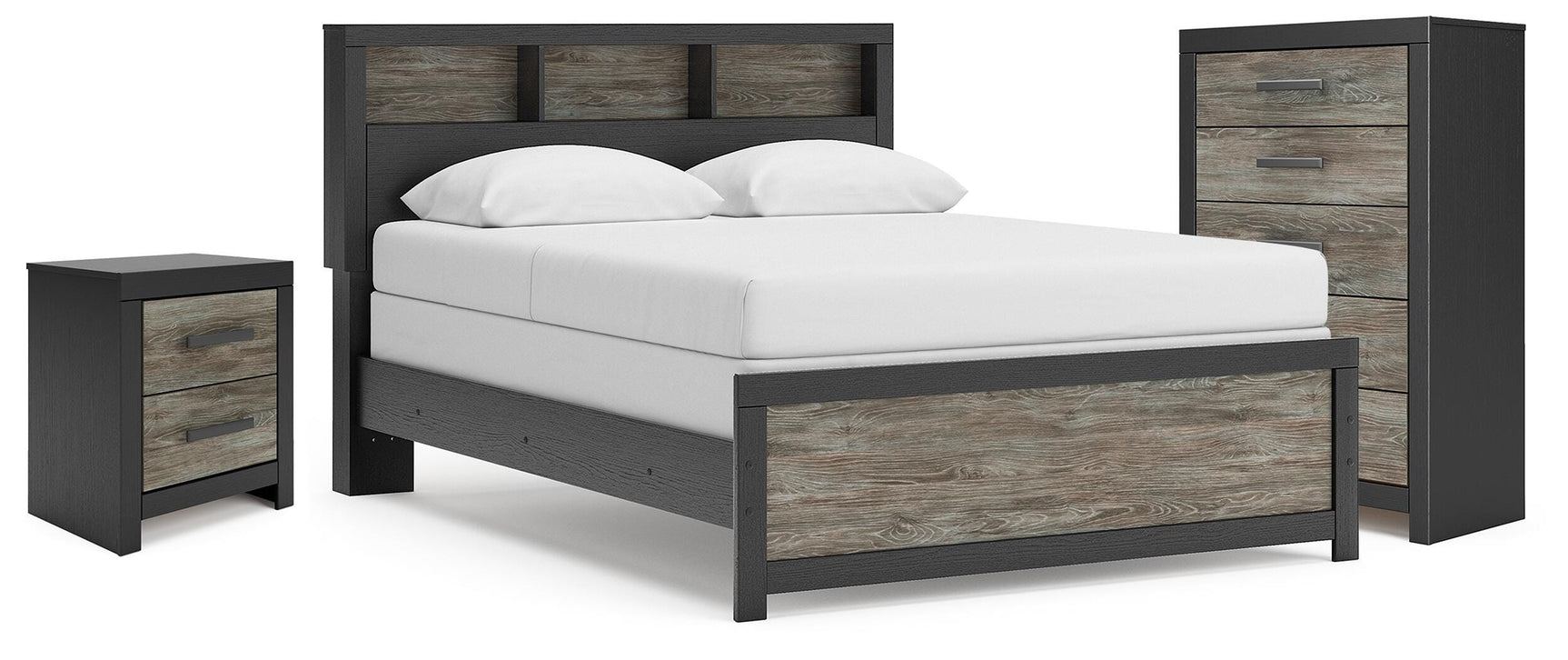 Broachmyn Black/Gray Queen Bookcase Bed, Chest and Nightstand - Ornate Home