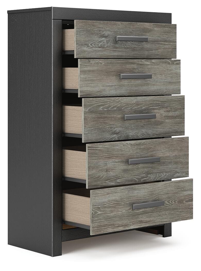 Broachmyn Black/Gray Queen Bookcase Bed, Chest and Nightstand - Ornate Home