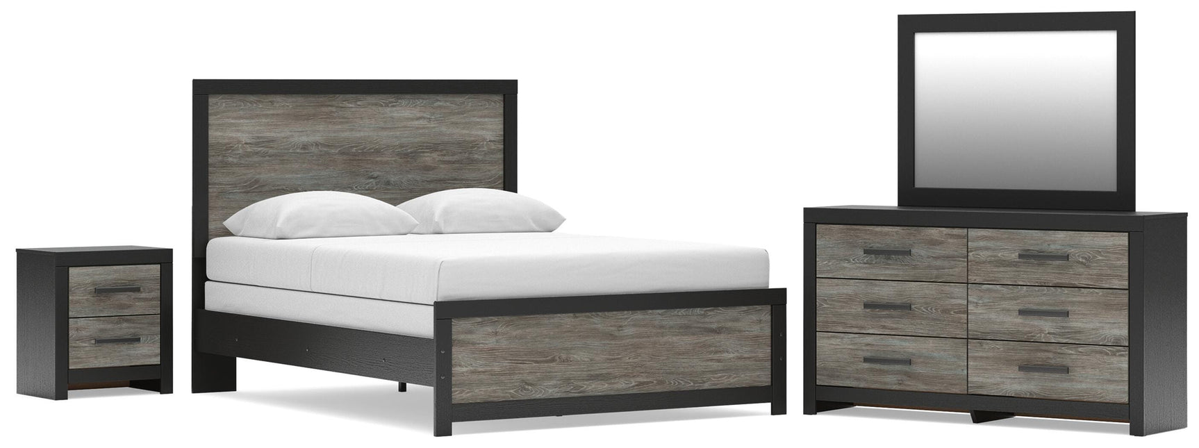 Broachmyn Black/Gray Queen Panel Bed, Dresser, Mirror and Nightstand - Ornate Home