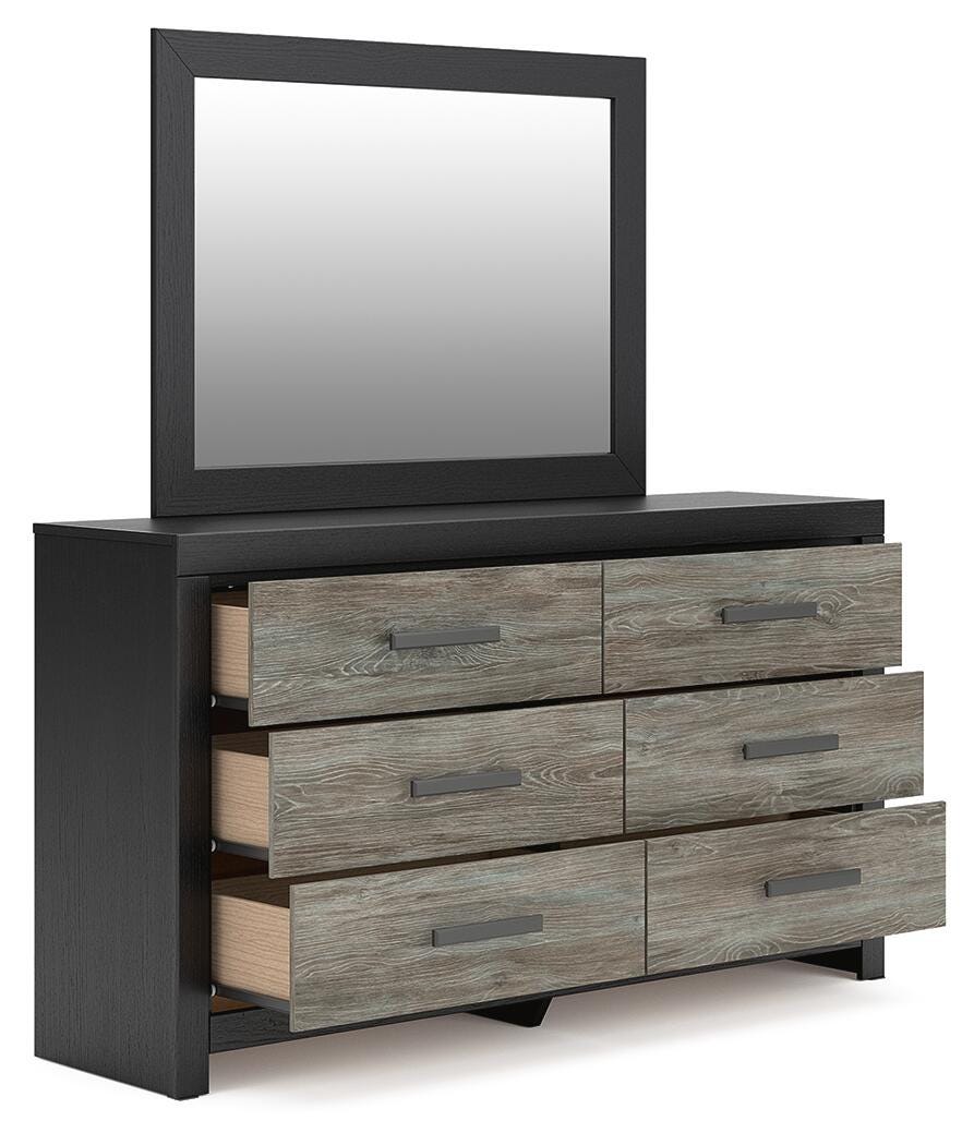 Broachmyn Black/Gray Queen Panel Bed, Dresser, Mirror and Nightstand - Ornate Home