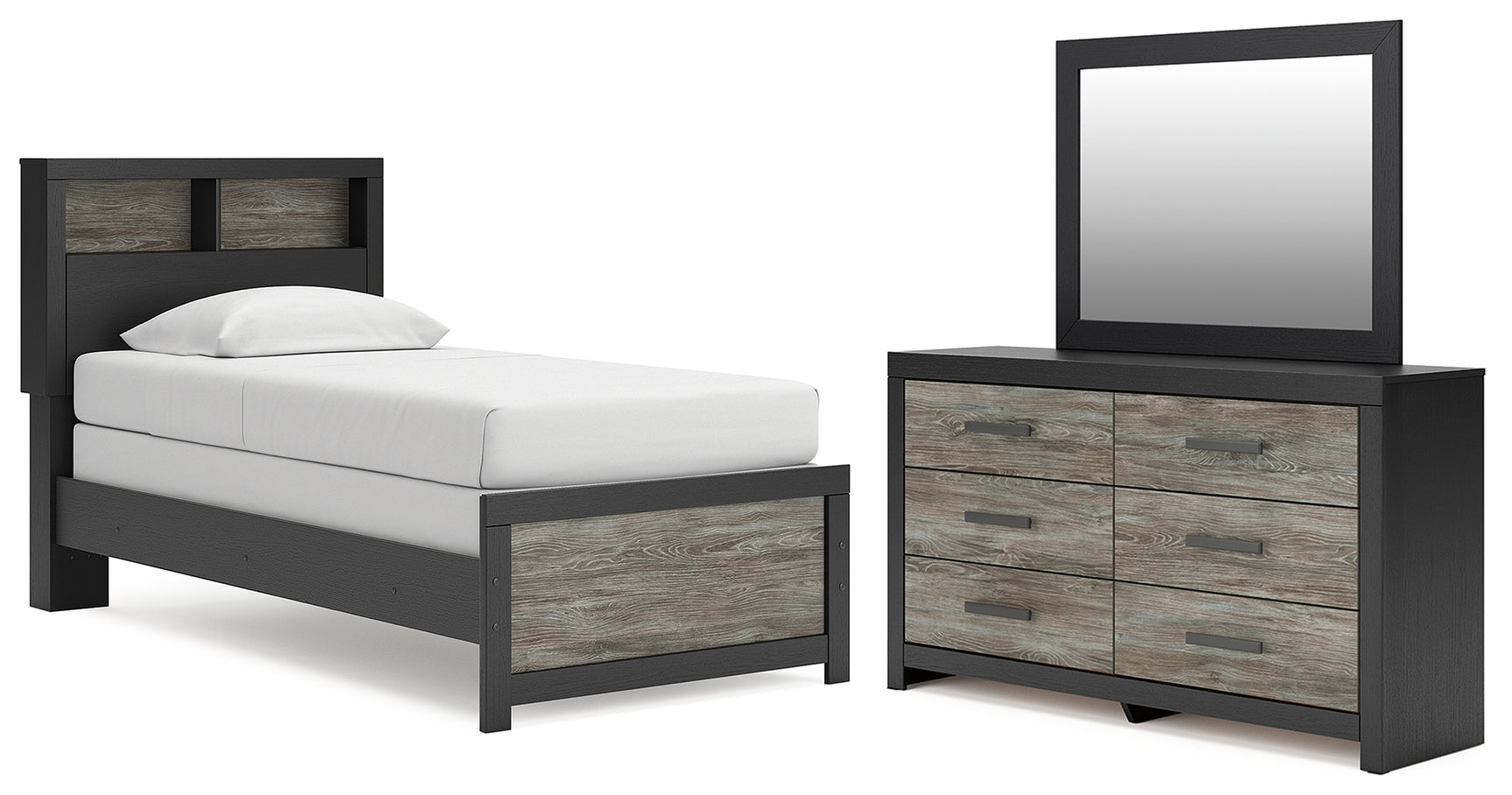 Broachmyn Black/Gray Twin Bookcase Bed, Dresser and Mirror (Online Special Price) - Ornate Home