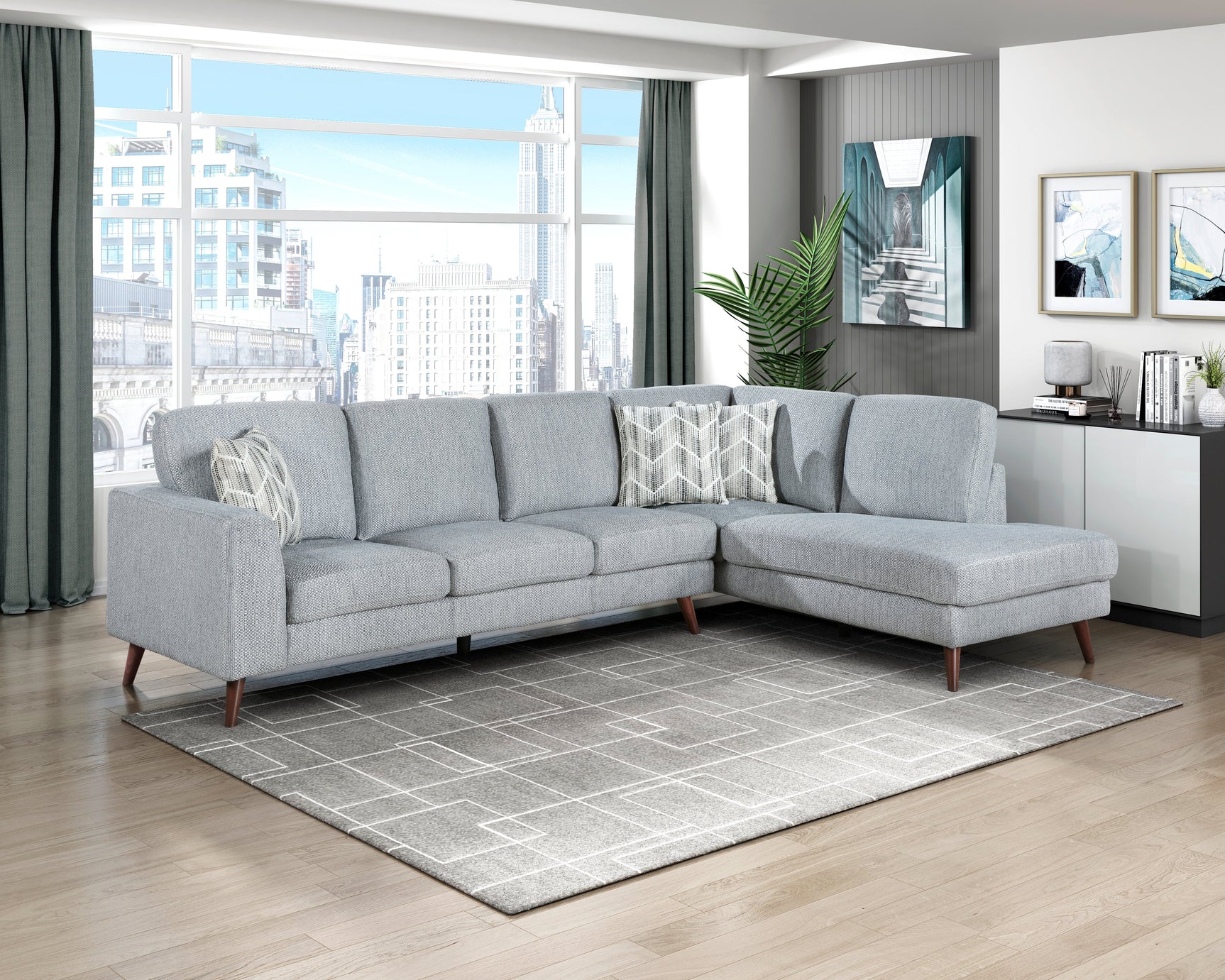 Broadway Gray 2-Piece Sectional with Right Chaise - Ornate Home