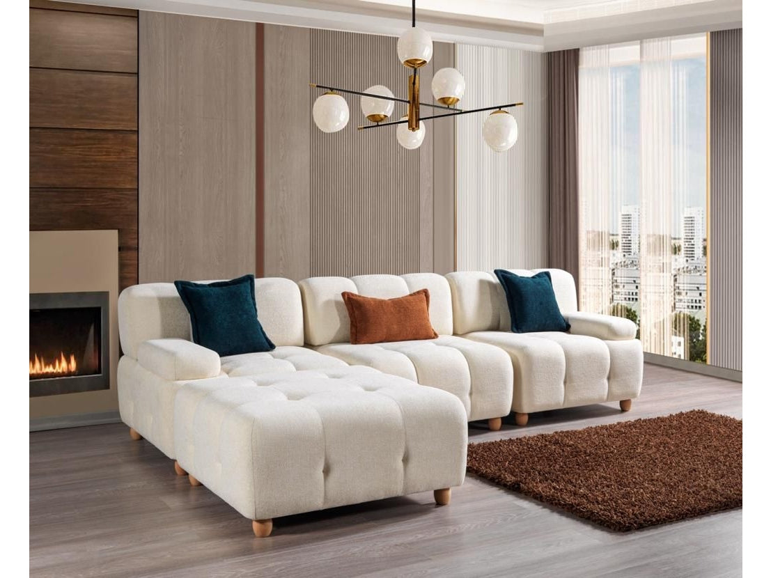 Broadway Ivory 3pc Sectional + Ottoman - Ornate Home