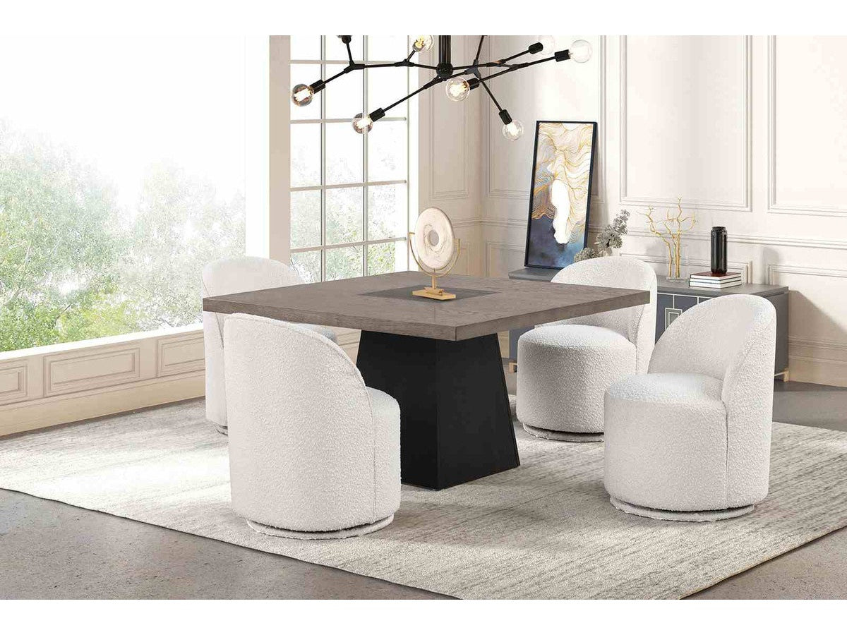 Broager Rustic Oak/Dark Walnut 5 Pc. Square Table Set With White Swivel Chairs - Ornate Home