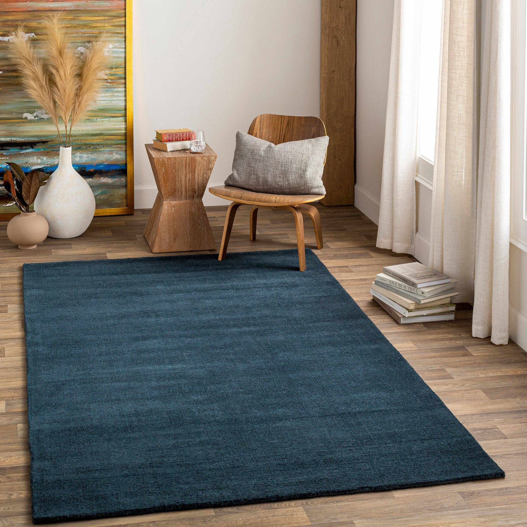 Brockton Solid Dark Blue Wool Rug - Ornate Home