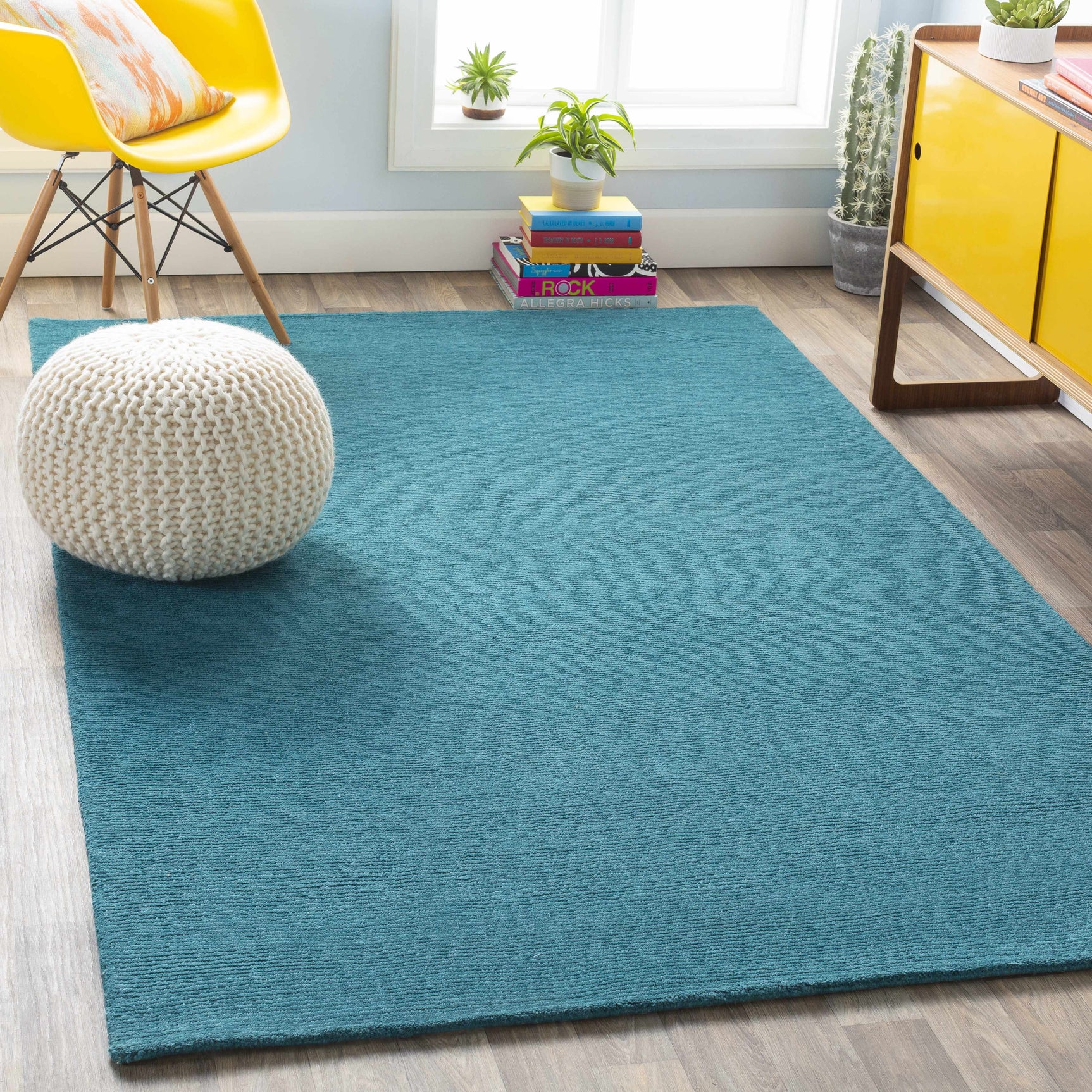 Brockton Solid Teal Wool Rug - Ornate Home