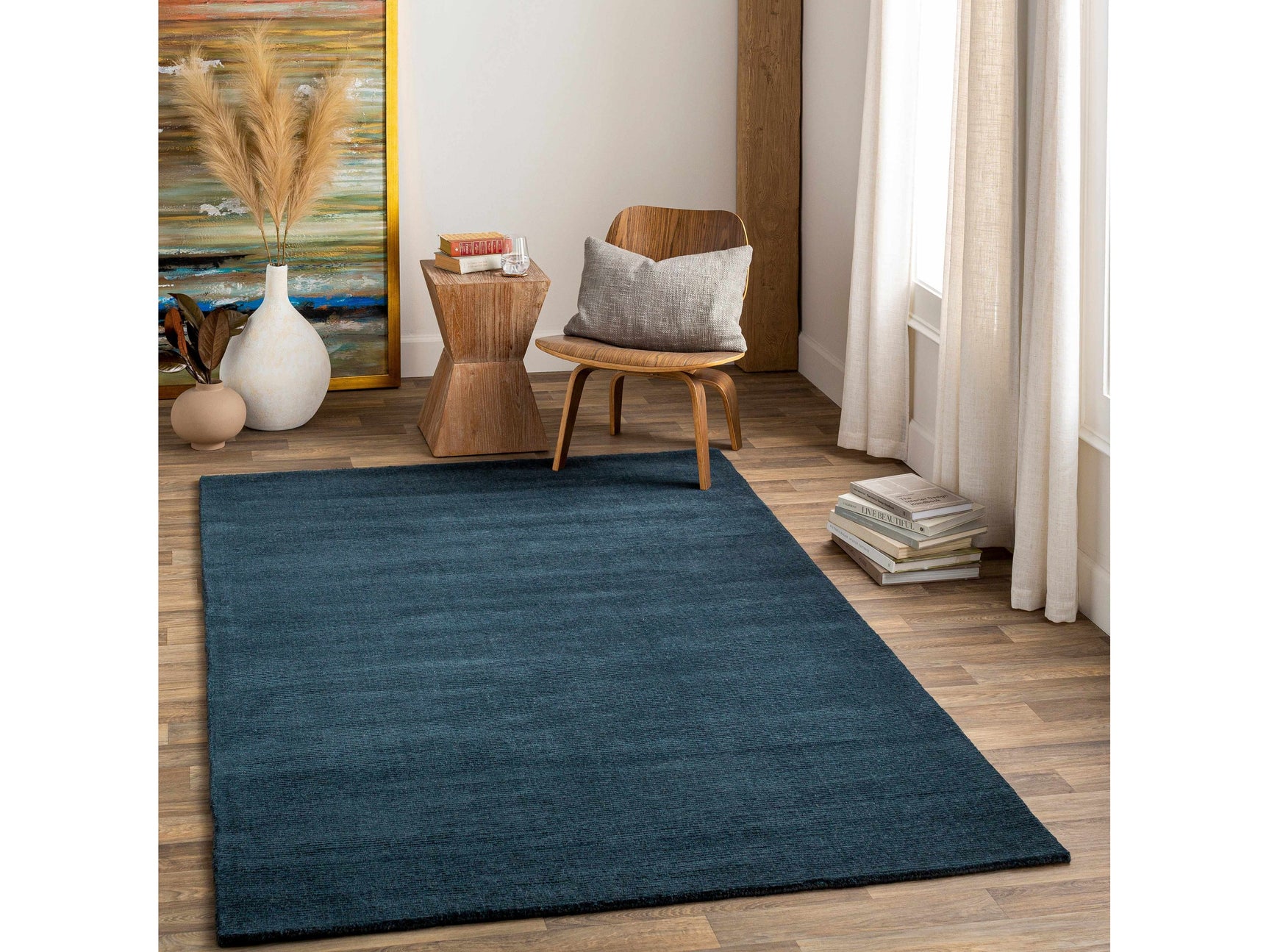 Brockton Solid Wool Dark Blue Area Rug - Ornate Home