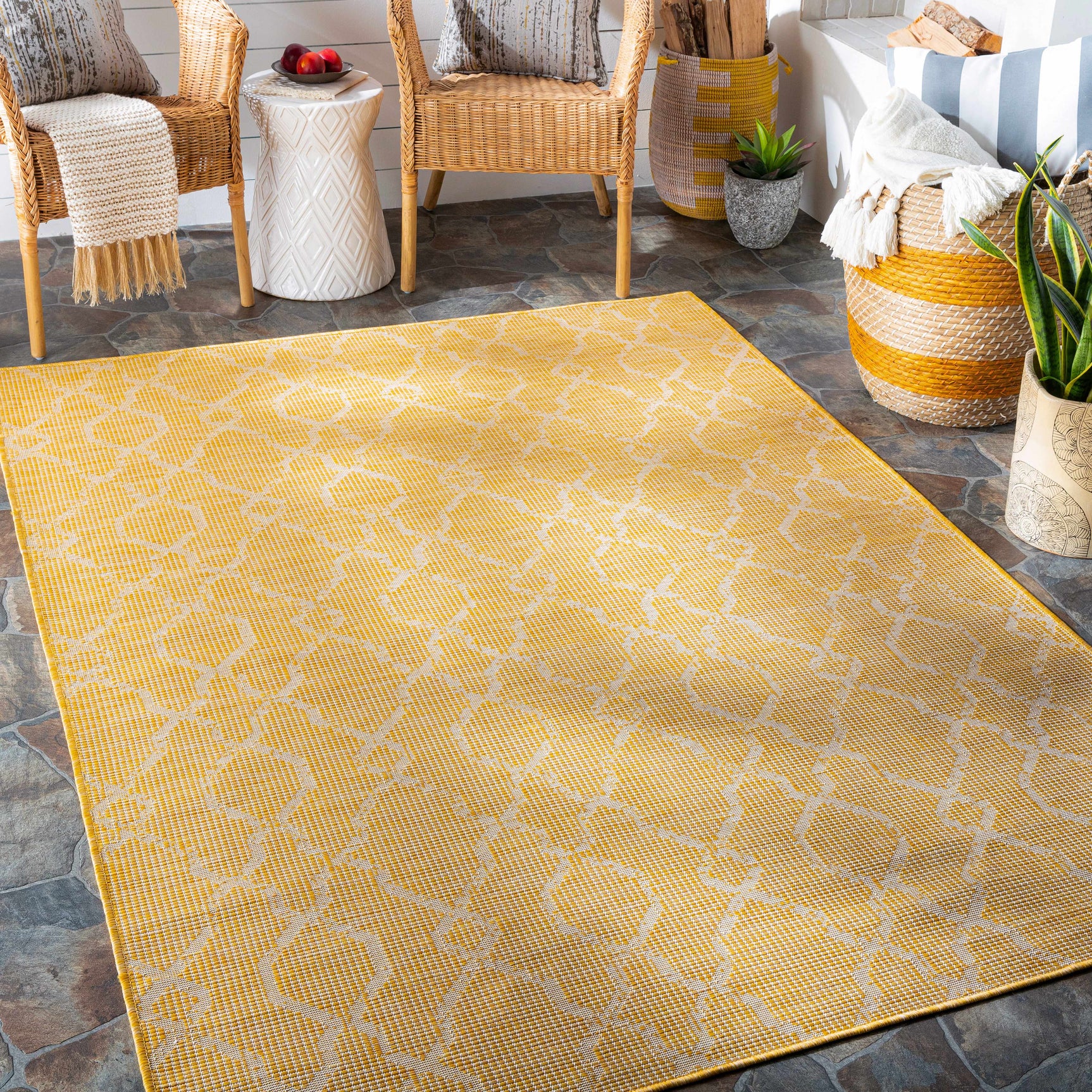 Brocton Yellow Flatweave Outdoor Rug - Clearance - Ornate Home