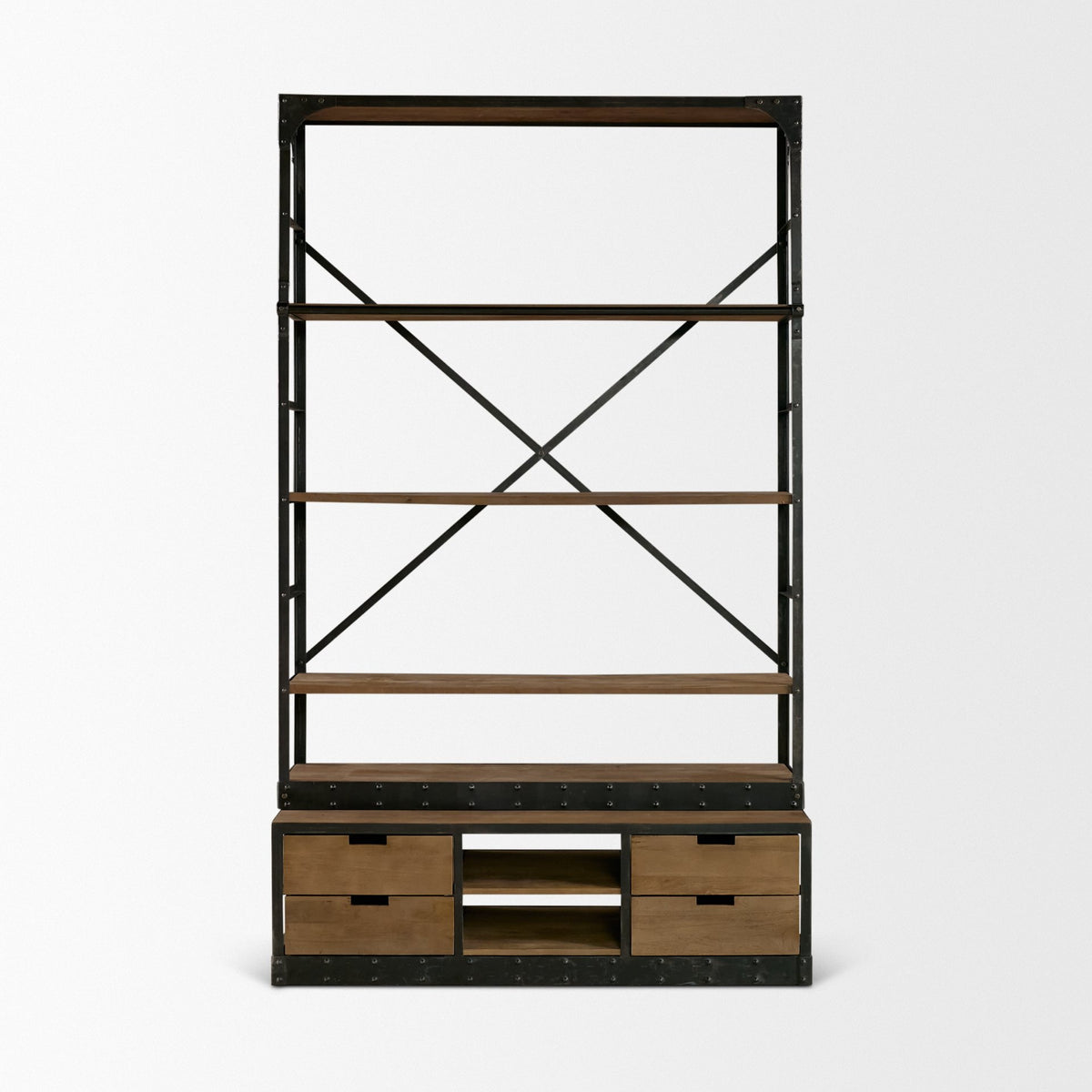 Brodie Brown/Gunmetal Wood Ladder Four Shelf Shelving Unit - Ornate Home