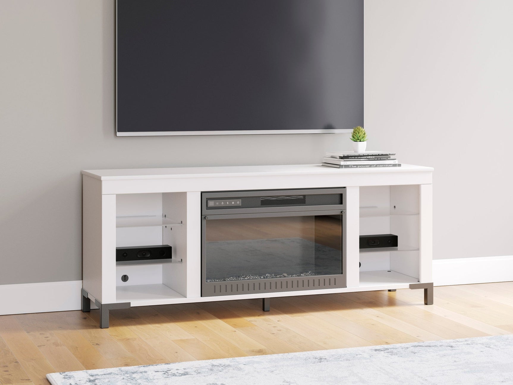 Brollevi White TV Stand with built-in Fireplace (Online Special Price) - Ornate Home