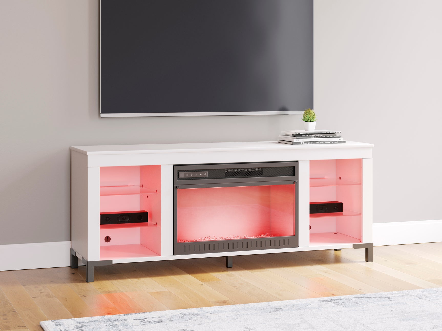 Brollevi White TV Stand with built-in Fireplace - Ornate Home