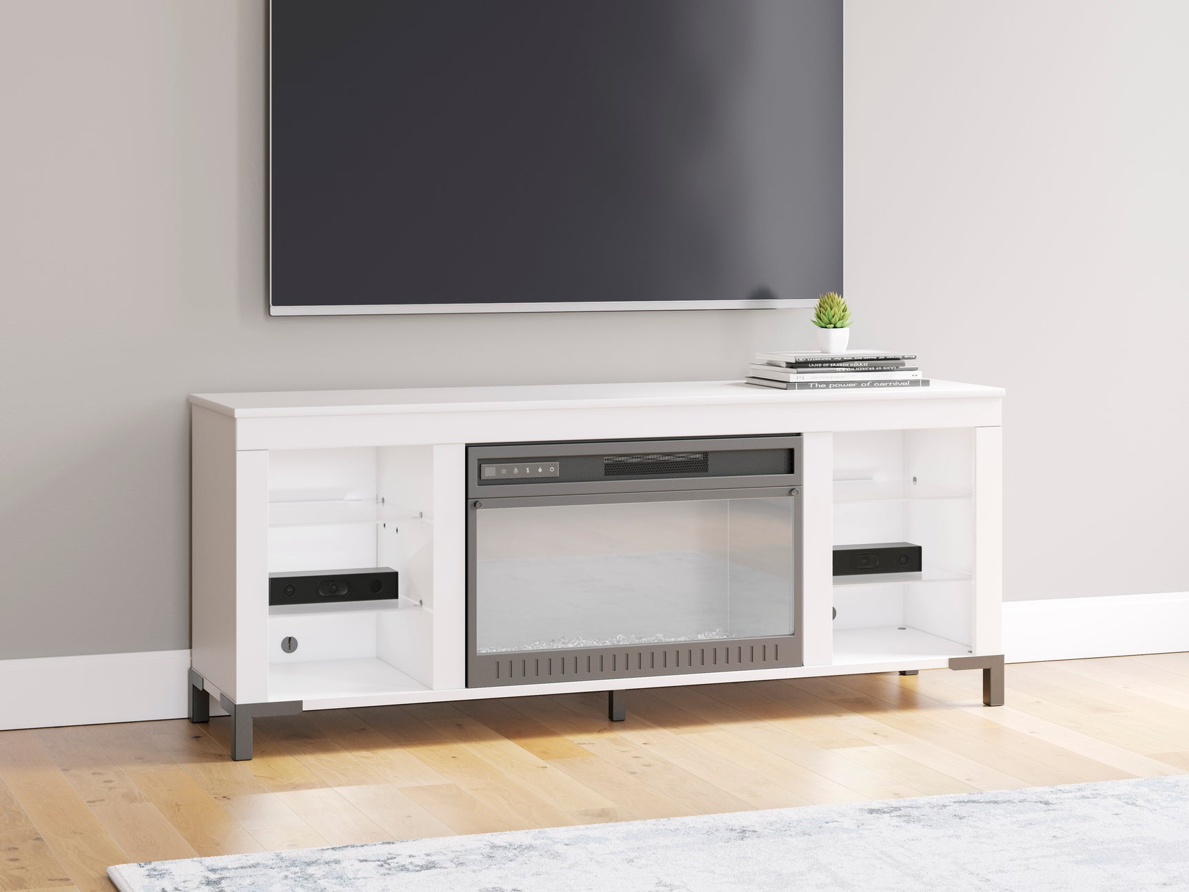 Brollevi White TV Stand with built-in Fireplace - Ornate Home