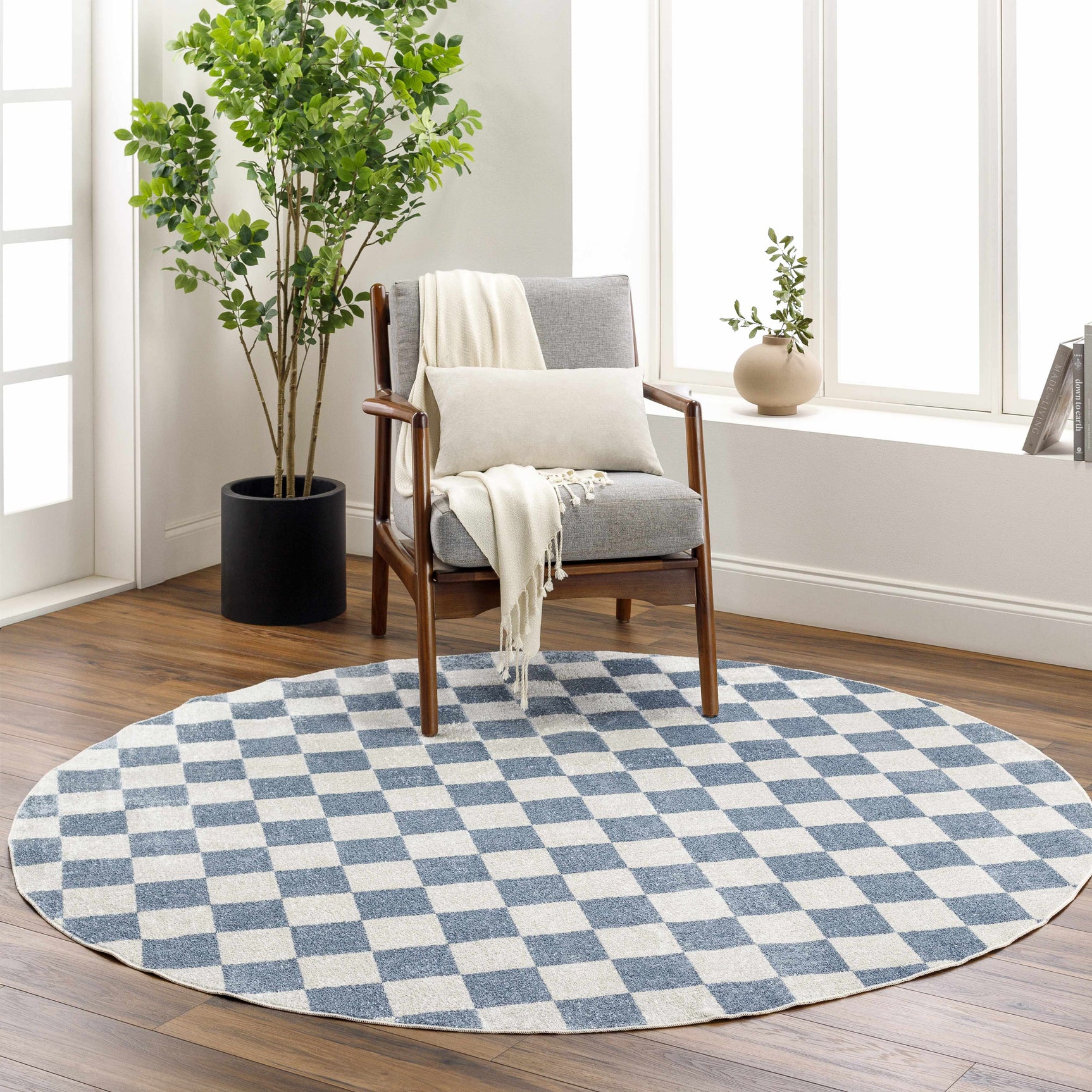 Brone Blue Checkered Washable Rug - Ornate Home