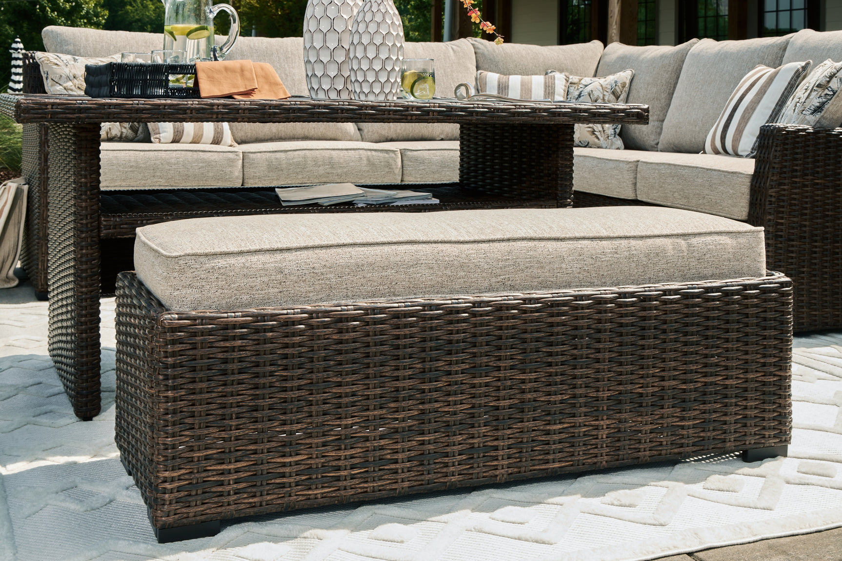 Brook Ranch Brown Outdoor Sofa Sectional, Bench, Lounge Chair and Table - Ornate Home