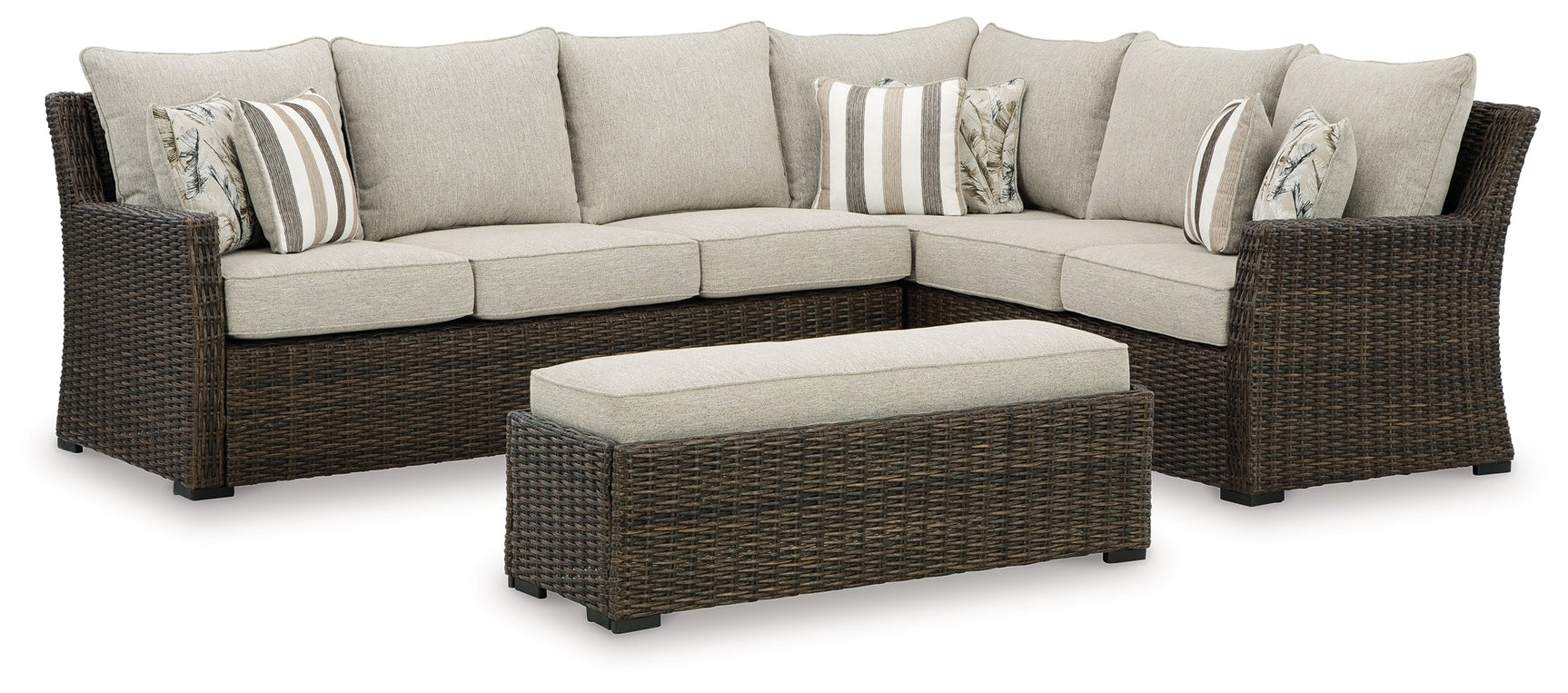 Brook Ranch Brown Outdoor Sofa Sectional/Bench with Cushion (Set of 3) - Ornate Home