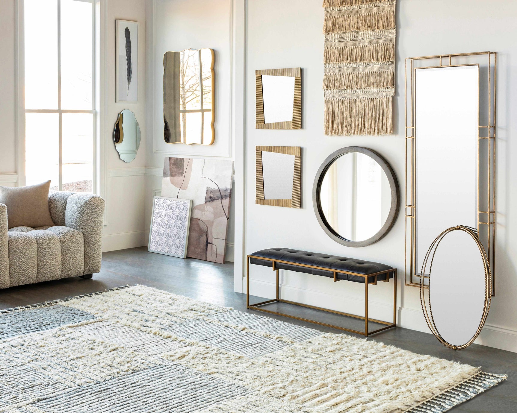 Brookesmith Cream Fringed Patterned Wall Hanging - Ornate Home