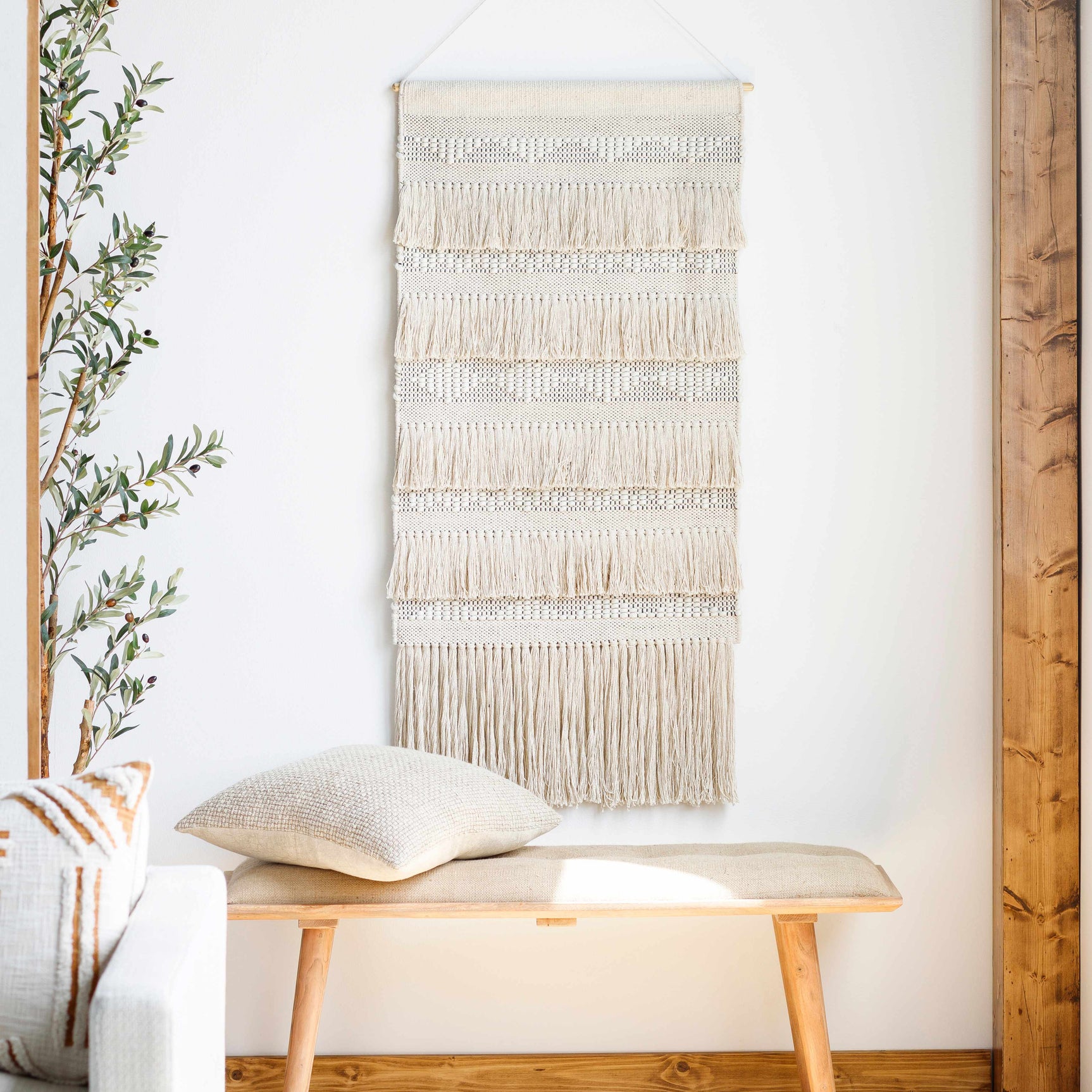 Brookesmith Cream Fringed Patterned Wall Hanging - Ornate Home