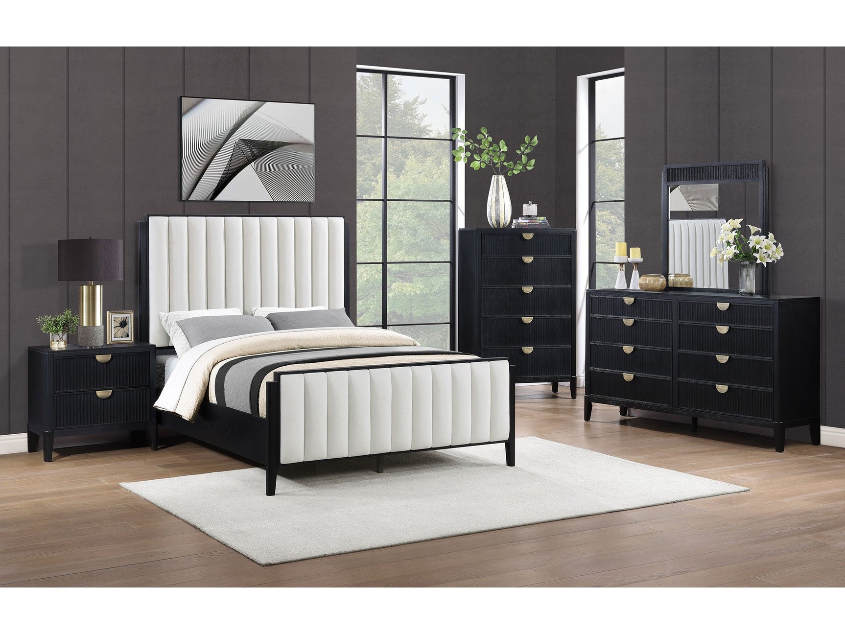 Brookmead Black 5-piece California King Upholstered Bedroom Set - Ornate Home