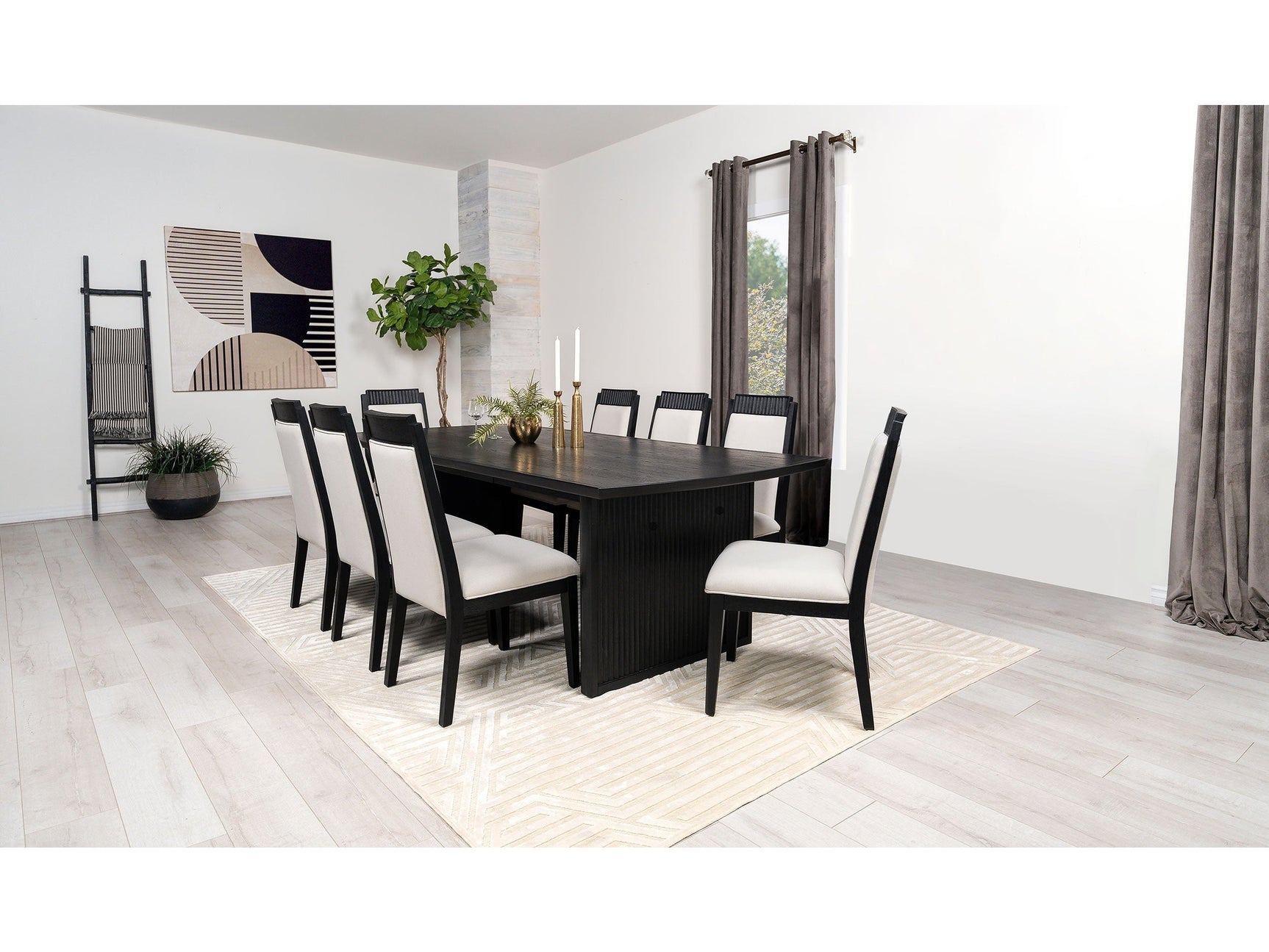 Brookmead Black 9-piece Extension Leaf Dining Table Set - Ornate Home