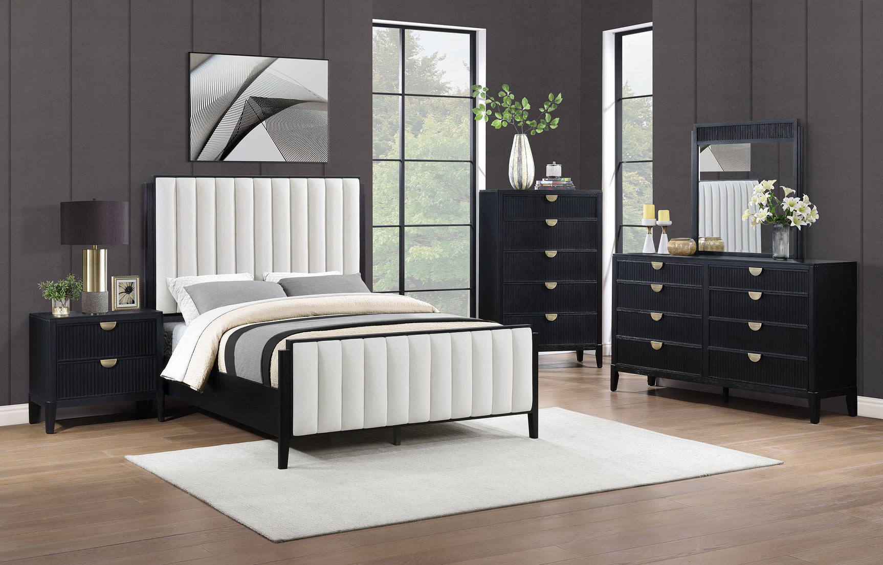 Brookmead Black California King Upholstered Panel Bed - Ornate Home