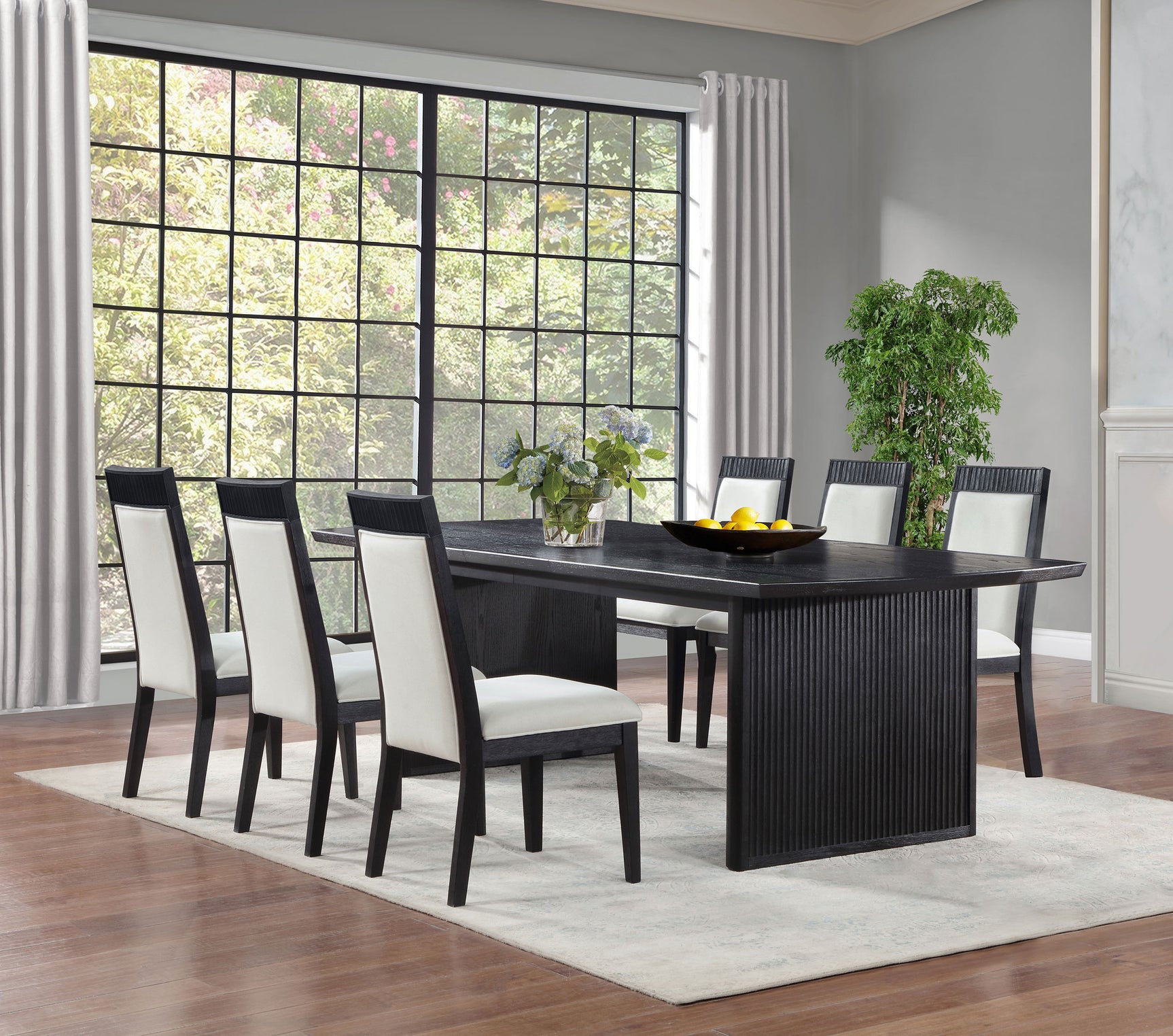 Brookmead Black/Ivory 7-piece Extension Leaf Dining Table Set - Ornate Home