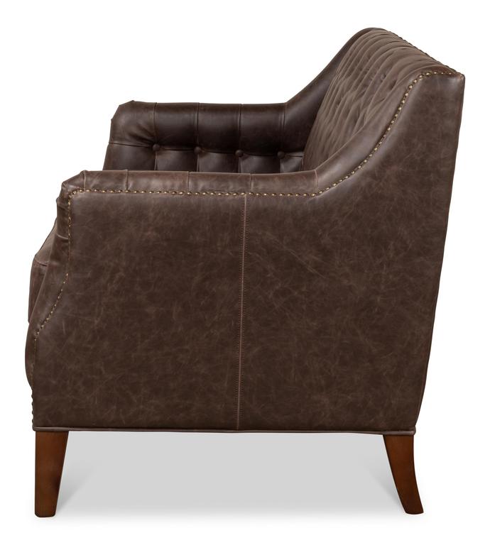 Brooks Brown Leather Tufted 2 Seat Sofa - Ornate Home