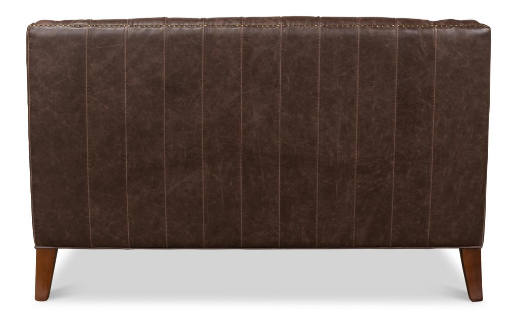Brooks Brown Leather Tufted 2 Seat Sofa - Ornate Home