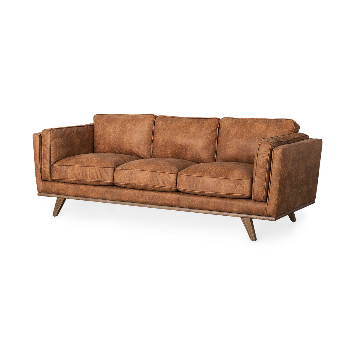 Brooks Cognac Brown/Medium Brown Faux Leather Three Seater Sofa - Ornate Home