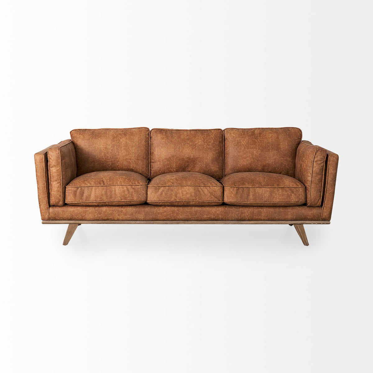 Brooks Cognac Brown/Medium Brown Faux Leather Three Seater Sofa - Ornate Home