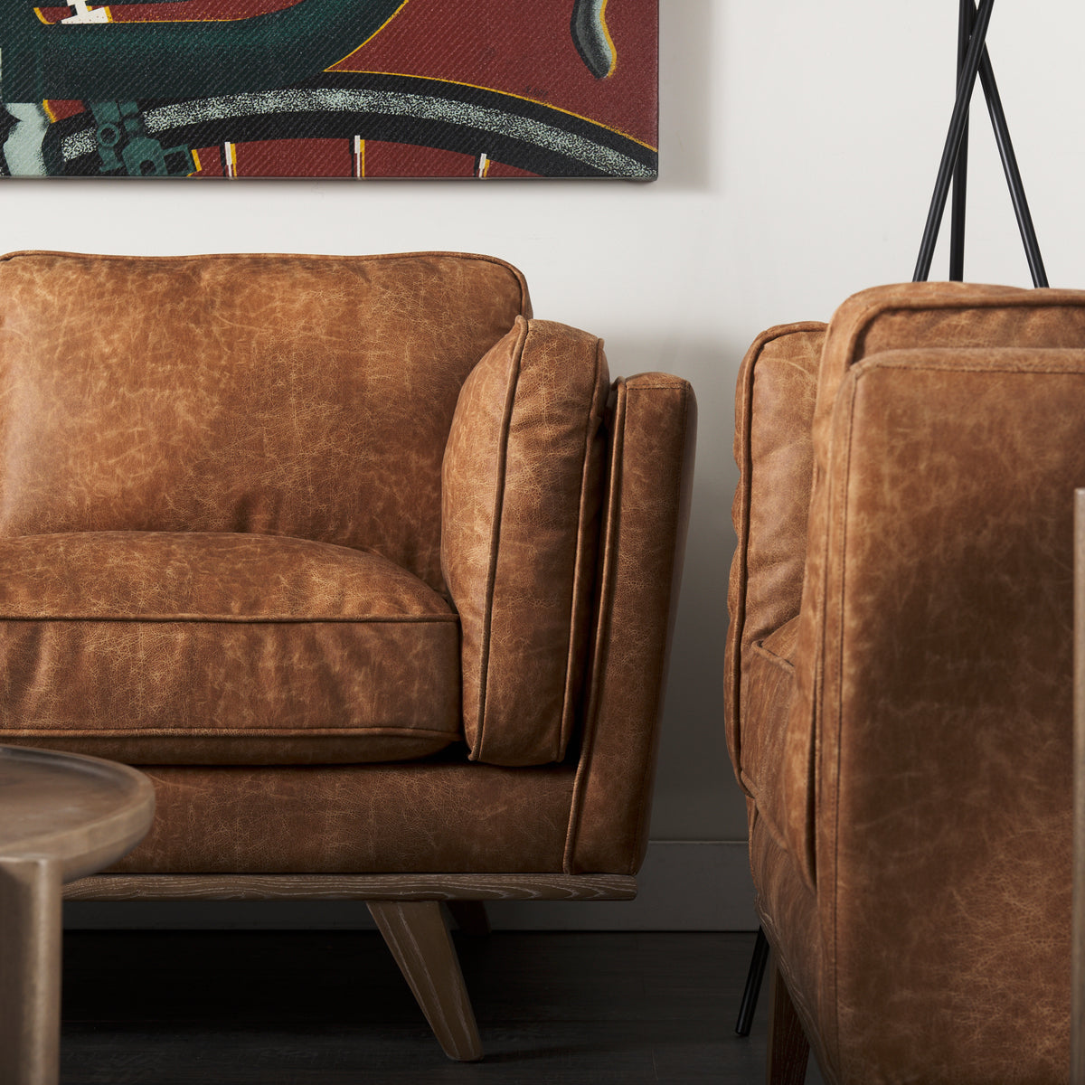 Brooks Cognac Brown/Medium Brown Faux Leather Three Seater Sofa - Ornate Home