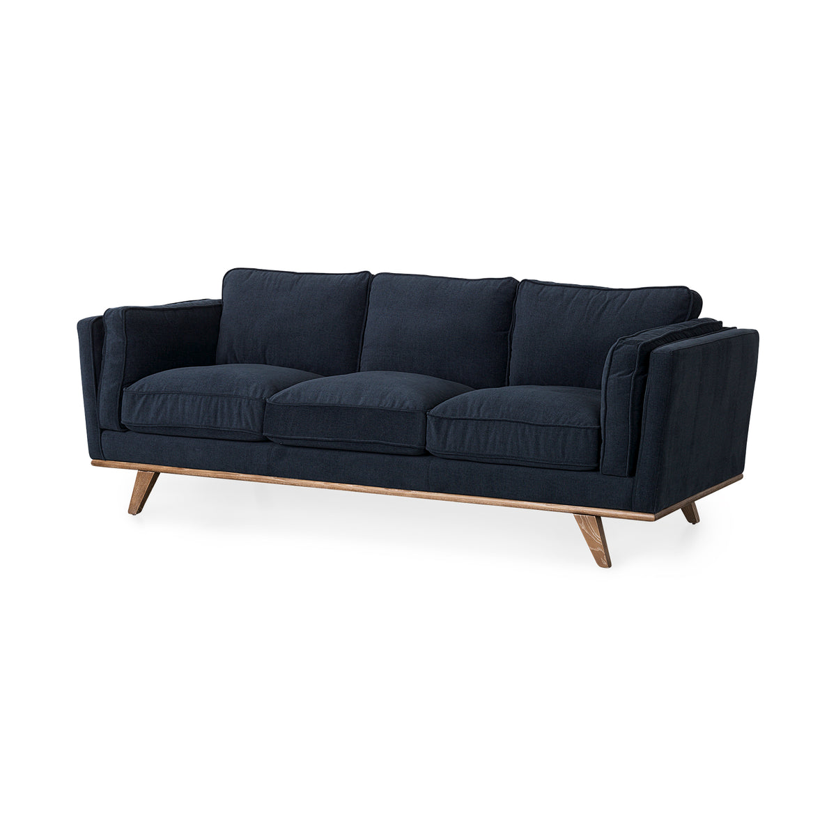 Brooks Navy Blue/Medium Brown Fabric Three Seater Sofa - Ornate Home