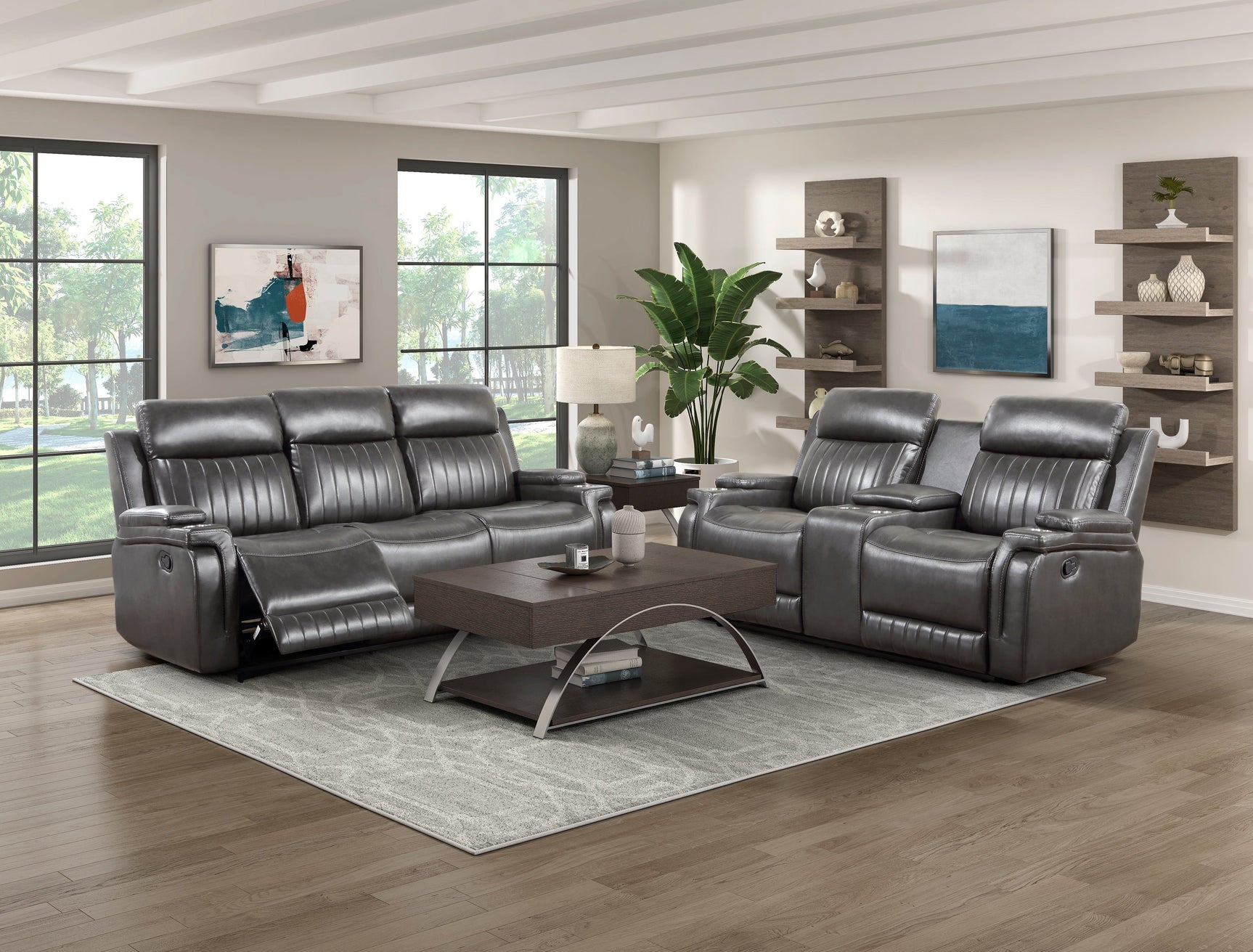 Broomfield Dark Gray Double Reclining Sofa - Ornate Home